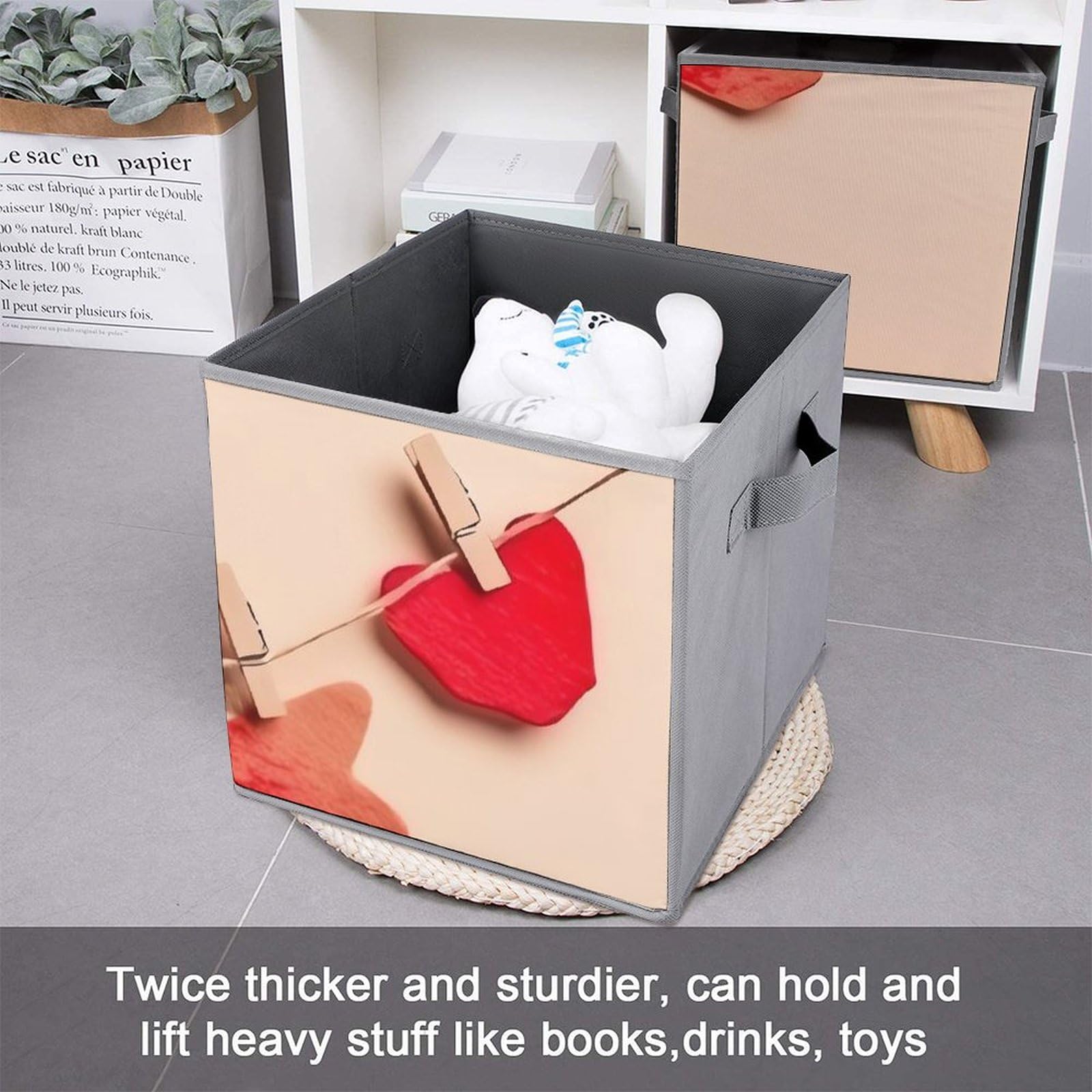 6-Pack Red Heart Paper Cut Collapsible Storage Bins with Handles - Large Closet Organizer Baskets for Clothes, Toys & Home Organization | Perfect for Bedroom, Nursery & Dorm Storage Solutions