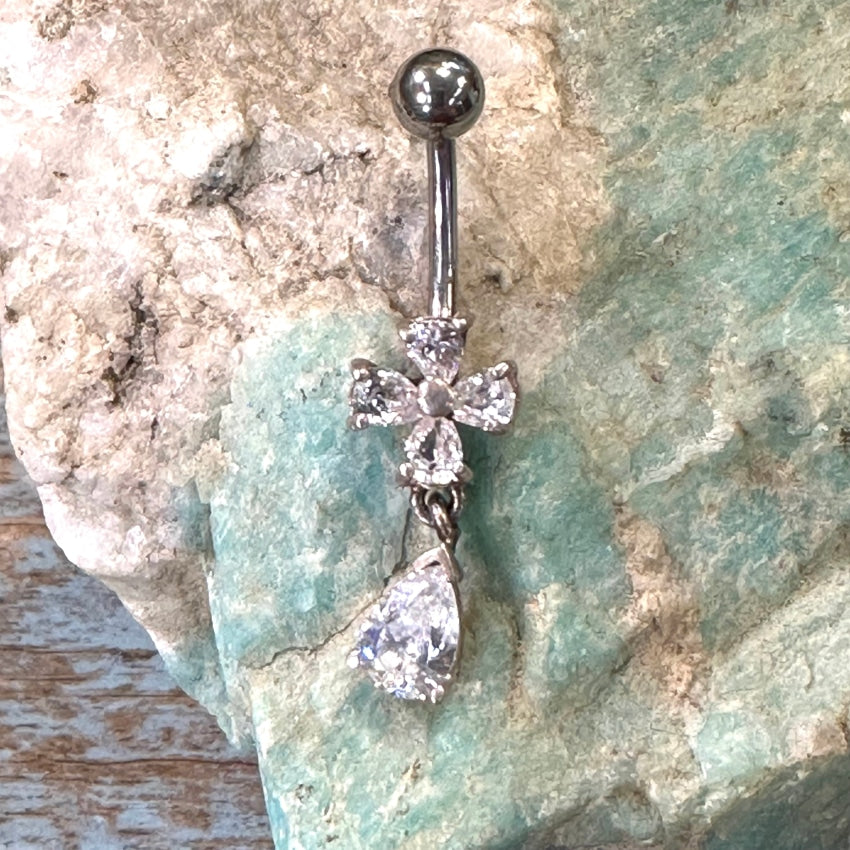 Sterling Silver Cubic Zirconia Belly Button Ring - Curved Navel Barbell Piercing Jewelry with Dangling Charm for Women | Perfect for Everyday Wear, Parties & Body Jewelry Collection