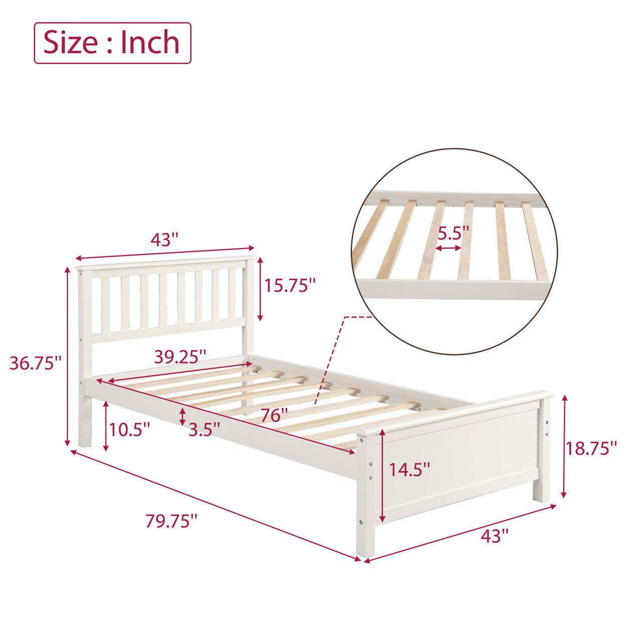 Twin Size Wood Platform Bed Frame with Headboard & Footboard - Sturdy Wood Slat Support, White - Perfect for Kids' Rooms, Guest Bedrooms & Small Spaces