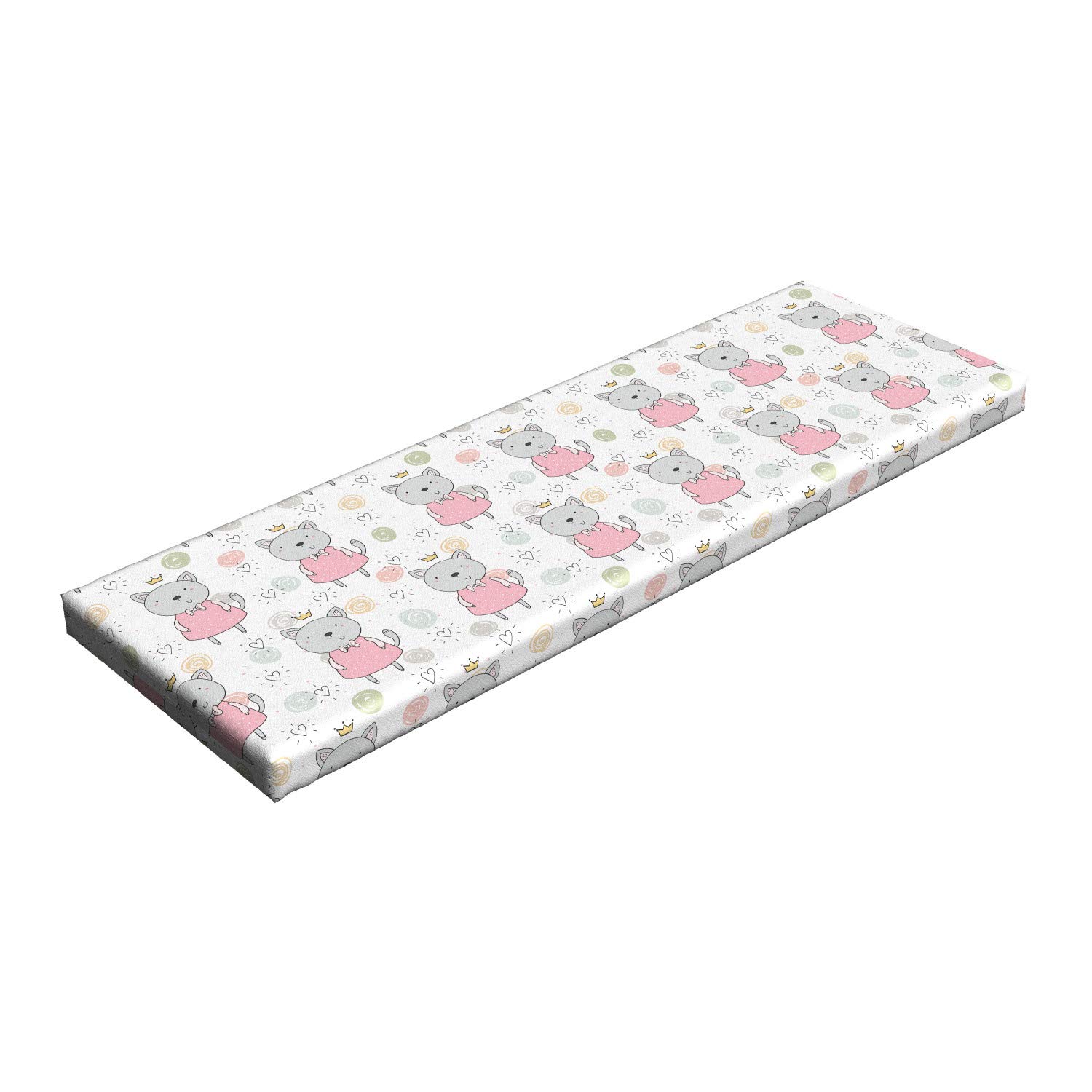 Ambesonne Cat Bench Cushion - Decorative Foam Pad with Colorful Swirls & Pink Dress Cat Design, 45