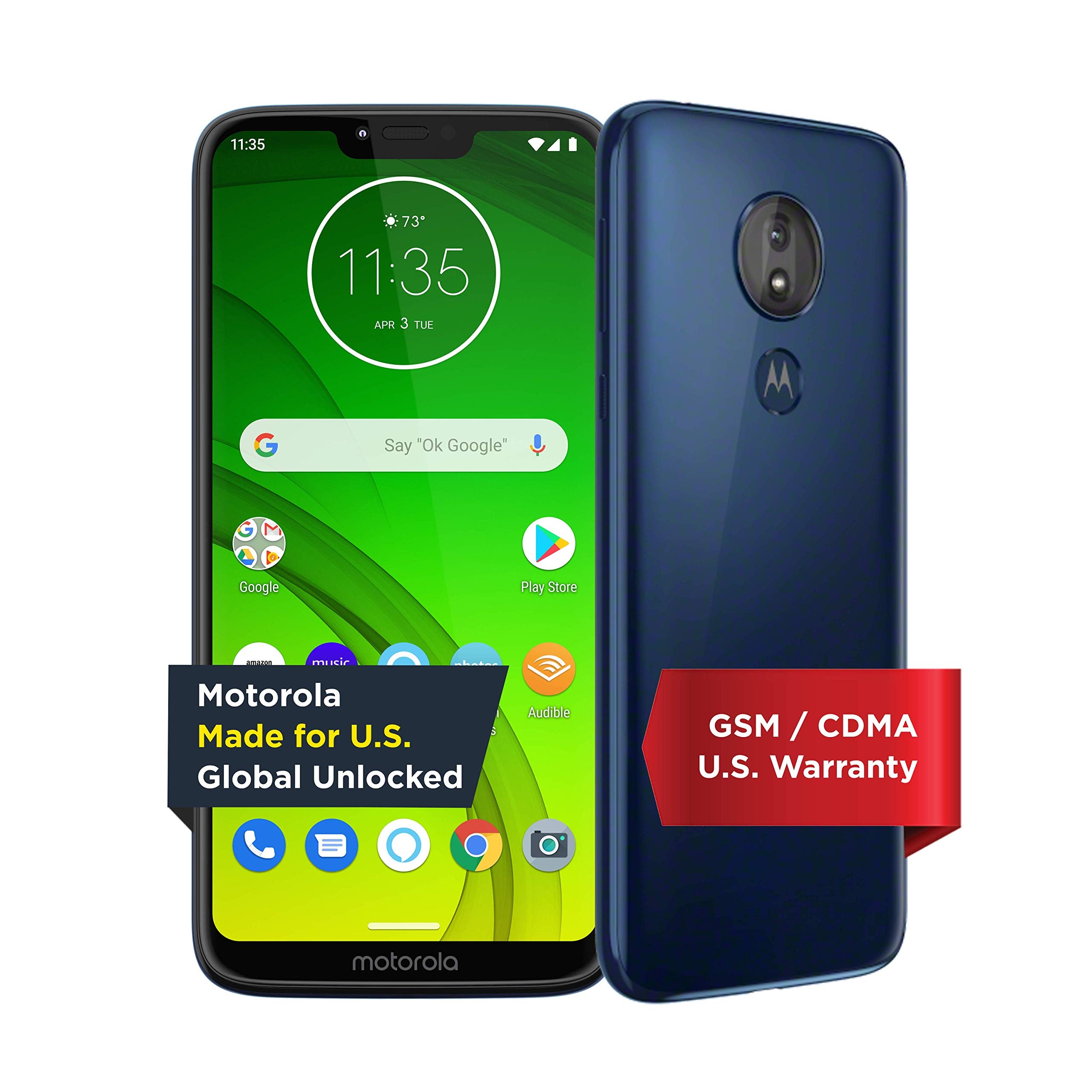 Unlocked Moto G7 Power 32GB Smartphone in Marine Blue - Perfect for Travel, Business & Everyday Use