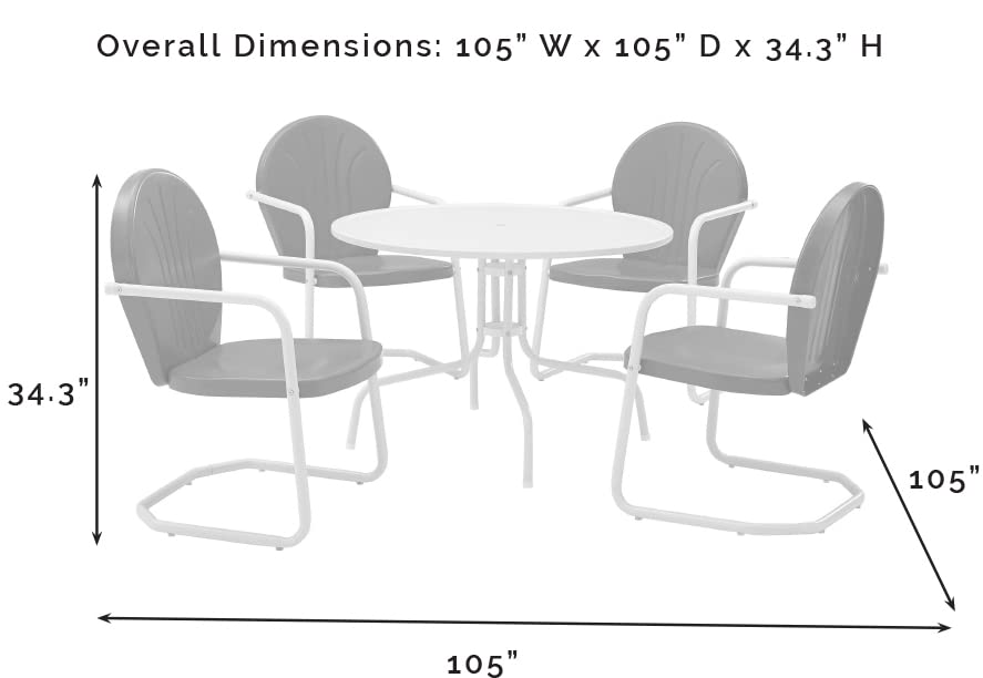 Crosley Furniture Griffith 5-Piece Outdoor Dining Set for 4 - Retro White Metal Round Patio Table and Chairs | Perfect for Backyard, Garden, and Poolside Dining