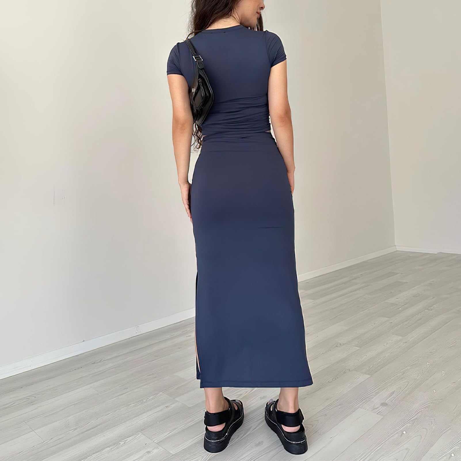 Women's 2 Piece Maxi Skirt Set - Bodycon Crop T-Shirt & High Slit Dress for Summer | Beach Vacation, Date Night, Party Outfits