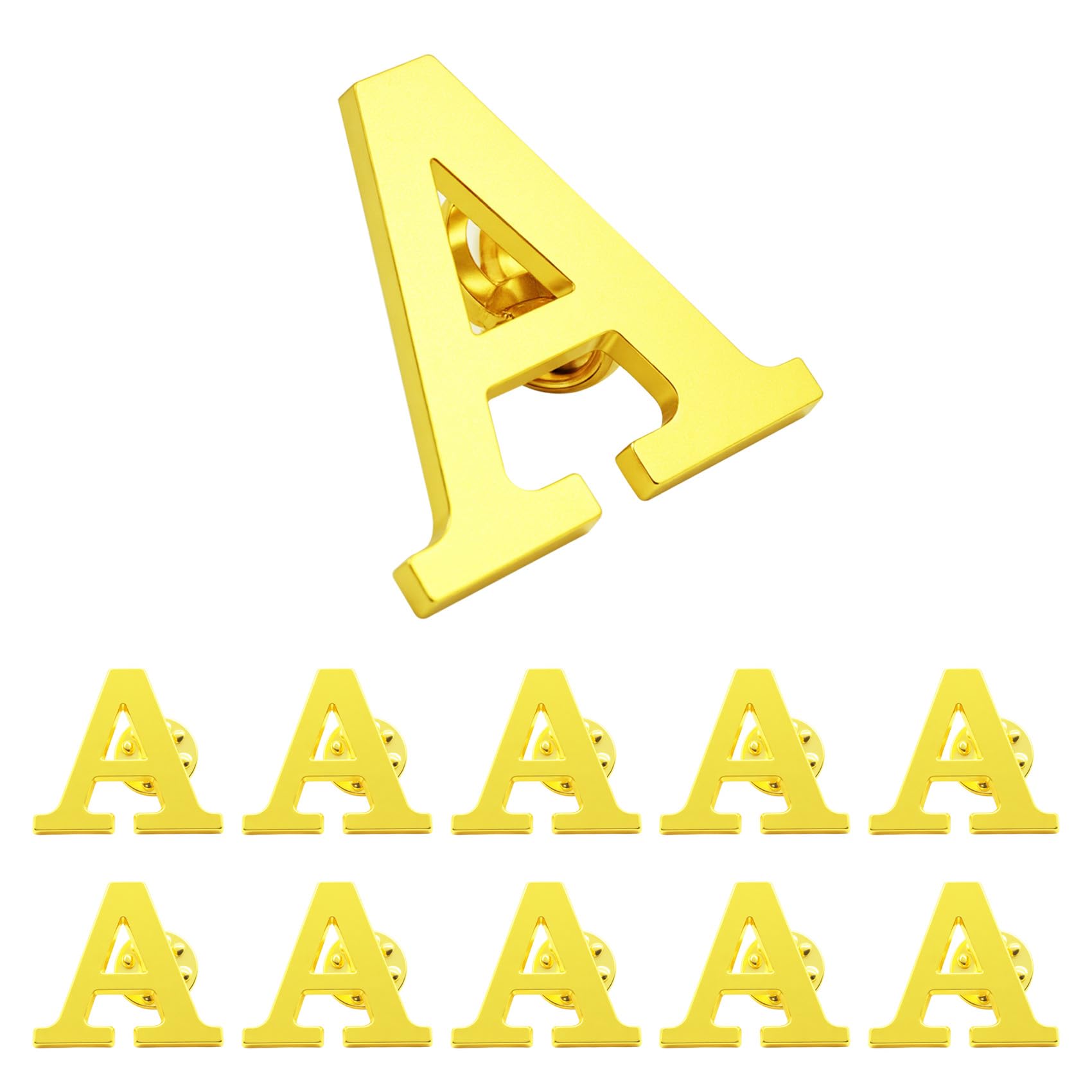 10-Pack Gold Plated A-Z Initial Letter Brooches - Personalized Name Pins for Women & Men | Elegant Gift for Weddings, Parties & Fashion Accessories