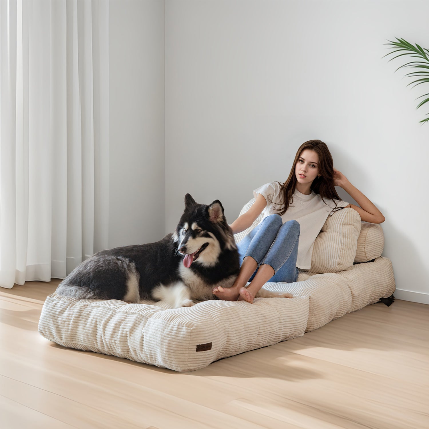MAXYOYO Corduroy Convertible Sofa Bed - Sleeper Chair with Pillow in Beige | Space-Saving Furniture for Small Apartments, Guest Rooms & Home Offices