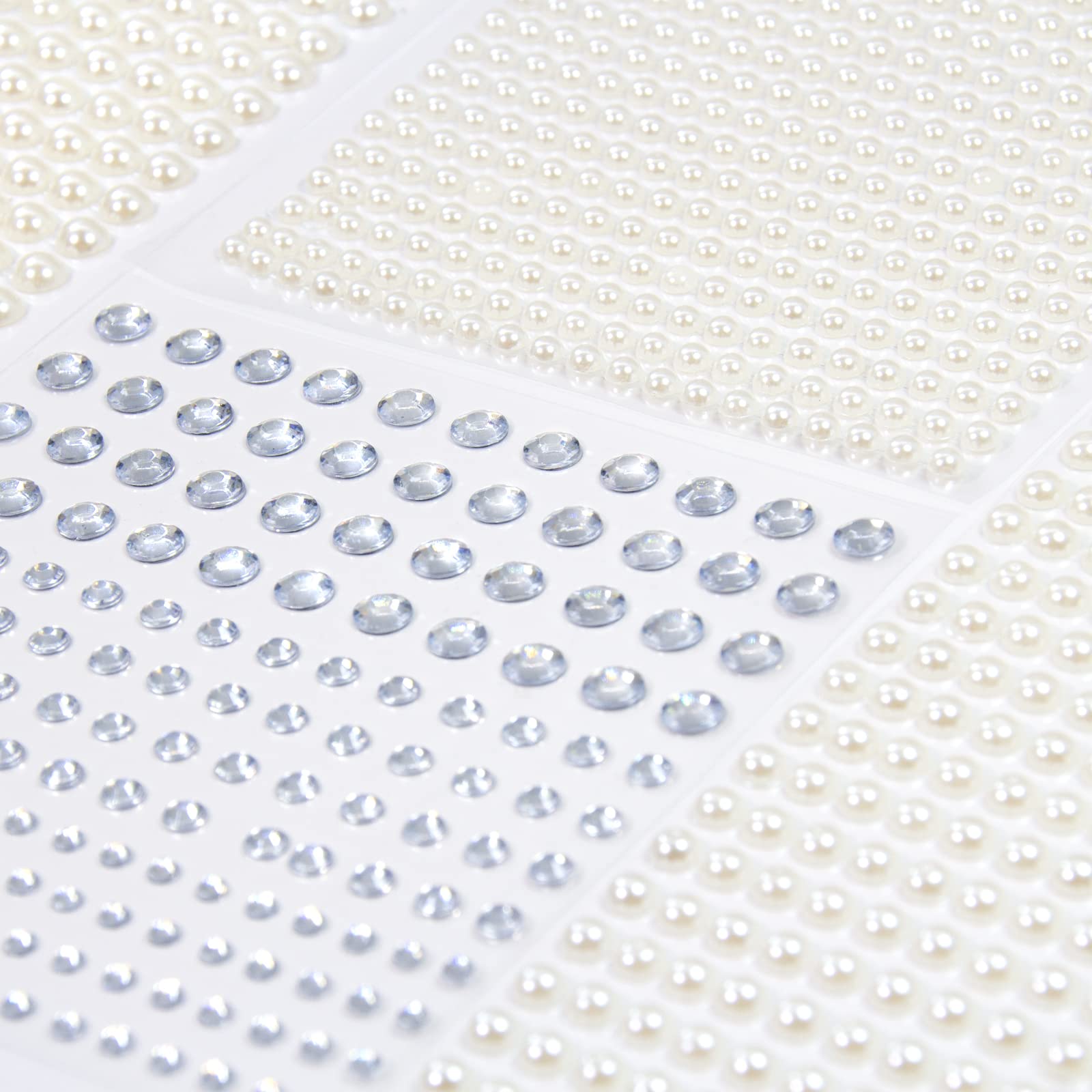 5 Sheets White Pearl 3D Self-Adhesive Rhinestone Stickers - 3mm/4mm/5mm/6mm Temporary Tattoo Gems for Nails, Face, Eyes & Body - Perfect for DIY Nail Art, Costume Makeup, Festival Outfits & Body Jewelry