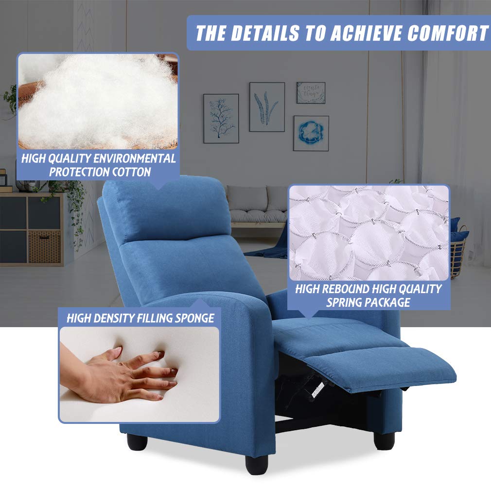 Modern Fabric Recliner Chair for Living Room - Single Reclining Sofa with Padded Seat & Backrest, Home Theater Seating, Reading Lounge Chair - Perfect for Relaxing, Watching Movies & Napping