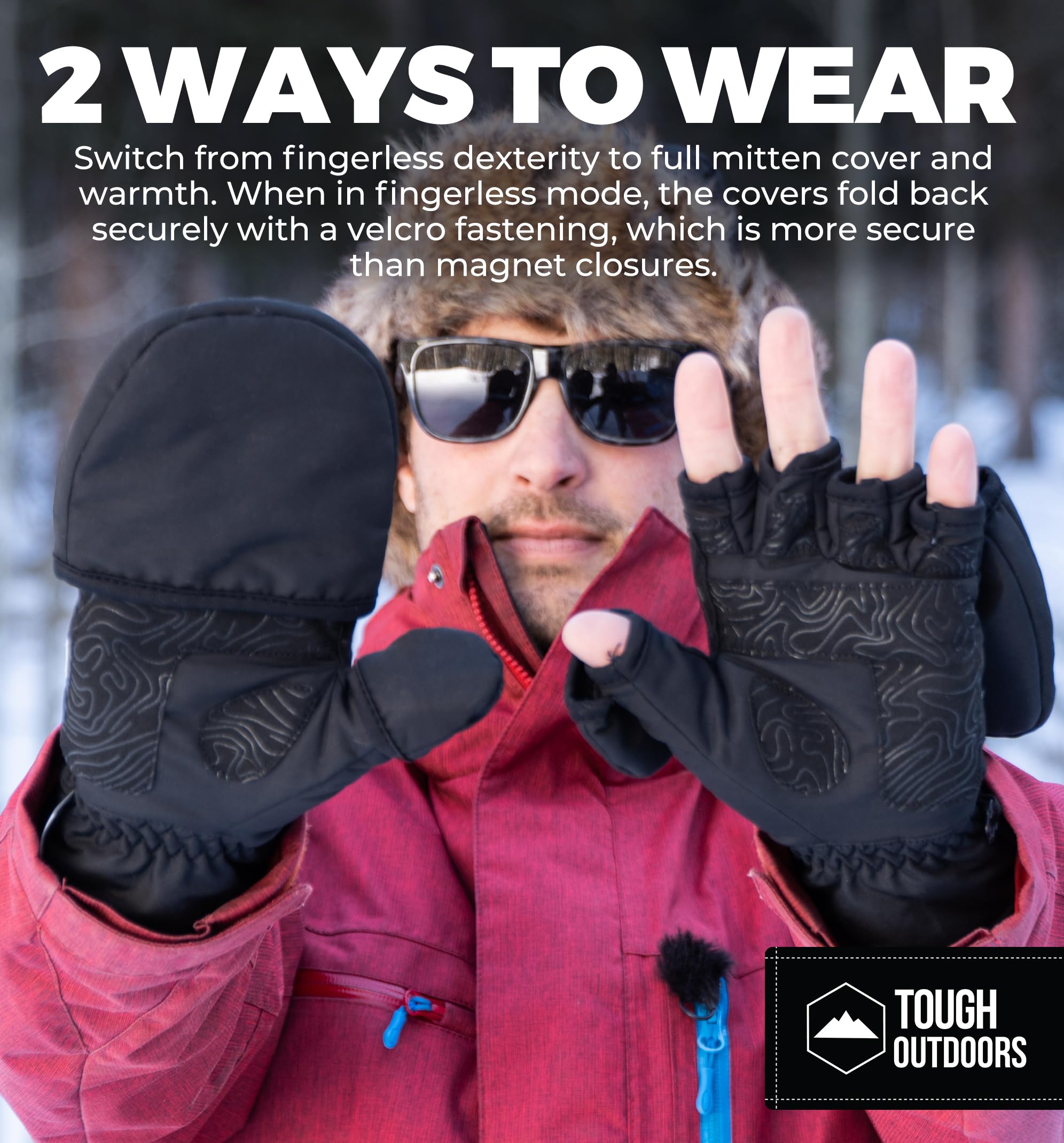 **3M Thinsulate Waterproof Ice Fishing Gloves for Men & Women - Winter Convertible Mittens with Finger Flaps - Cold Weather Fly Fishing & Photography Gloves for Outdoor Activities**