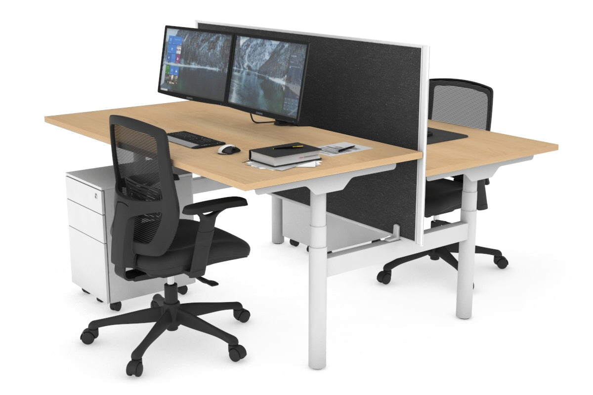 Flexi Premium Height Adjustable 2-Person H Bench Workstation - White Frame (1600L x 800W) with Cable Management | Ergonomic Office Desk for Home & Workspace