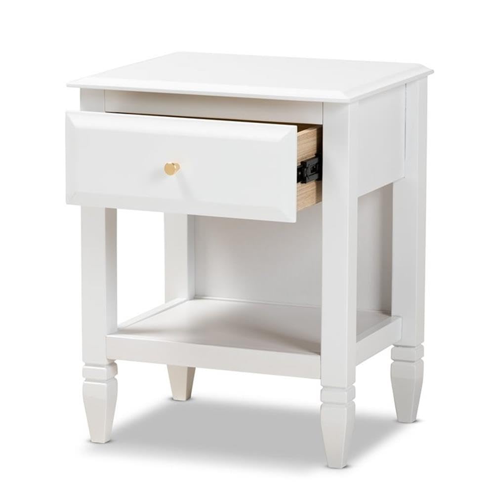 Baxton Studio Naomi Classic Transitional White Wood Nightstand with 1 Drawer - Perfect for Bedroom, Living Room & Guest Room Storage