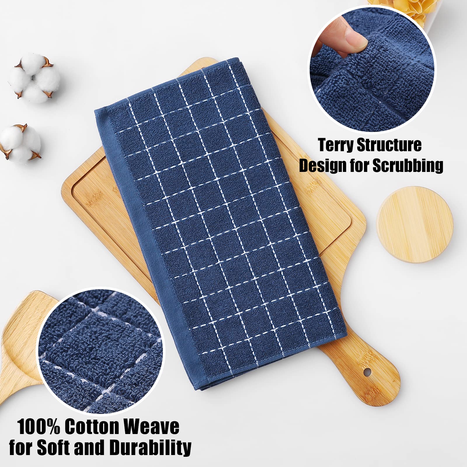 Homaxy 100% Cotton Dish Cloths - Ultra Soft Absorbent Kitchen Towels for Drying Dishes, 6 Pack - Navy Blue