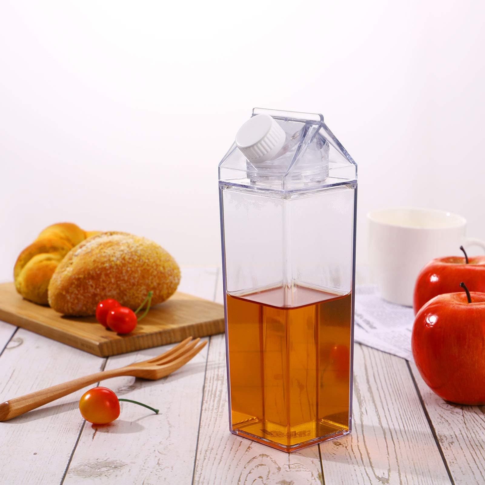 **Cabilock 2-Pack Aesthetic Clear Juice & Milk Containers with Lids - Leakproof Fridge Storage, Pitcher & Drinking Cup for Home, Office & Travel**