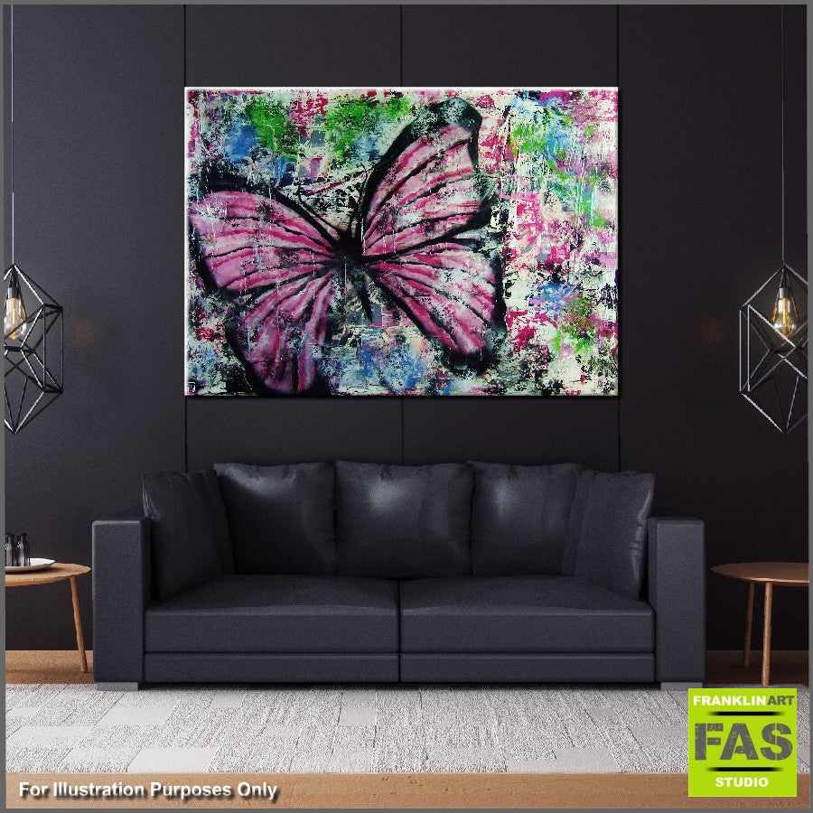 Abstract Realism Pink Butterfly Wall Art - Handmade Canvas Painting for Home & Office Decor - Perfect for Living Room, Bedroom, or Gift
