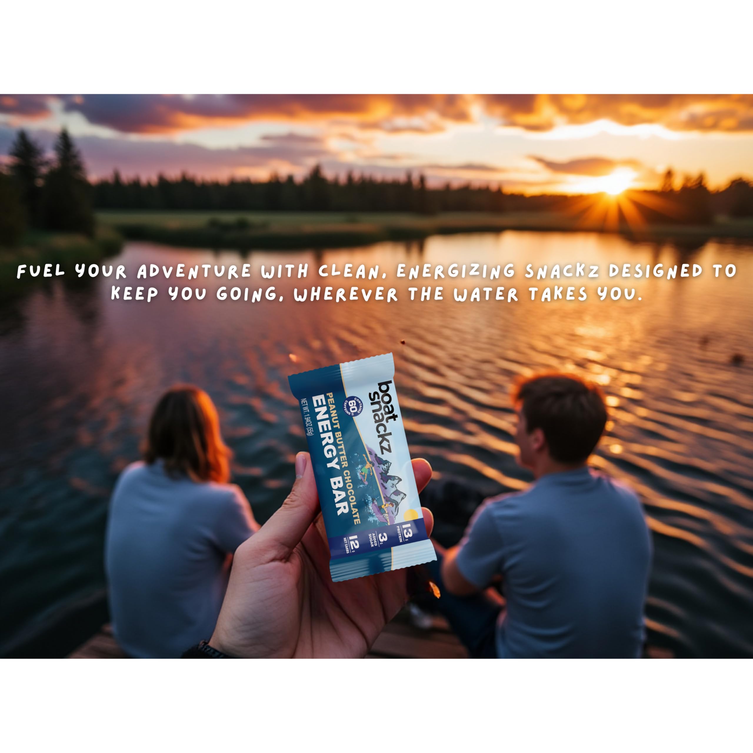 Boat Snackz Peanut Butter Chocolate Protein Bars (12 Pack) - 13g Protein, Low Sugar - Perfect for Hiking & Workouts