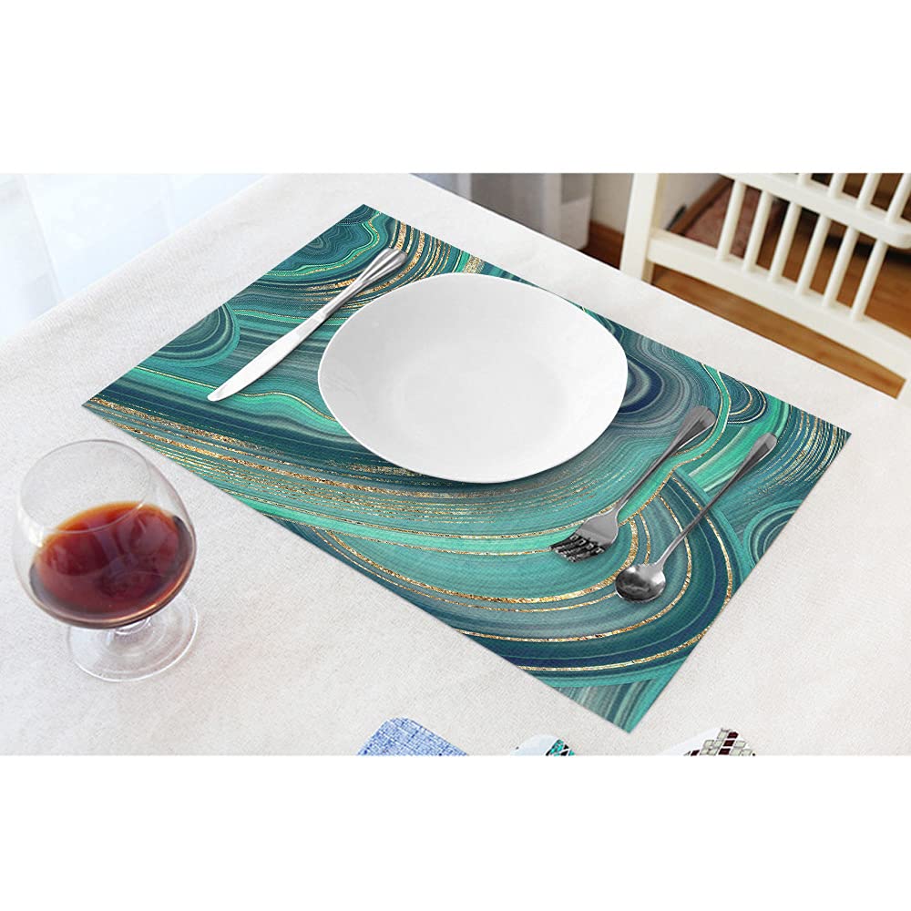 WONDERTIFY Faux Marble Placemats Set of 4 - Heat & Stain Resistant Table Mats with Gold Veins (12x18 Inches, Mint Green) - Perfect for Dining Tables, Kitchen Countertops & Party Decor