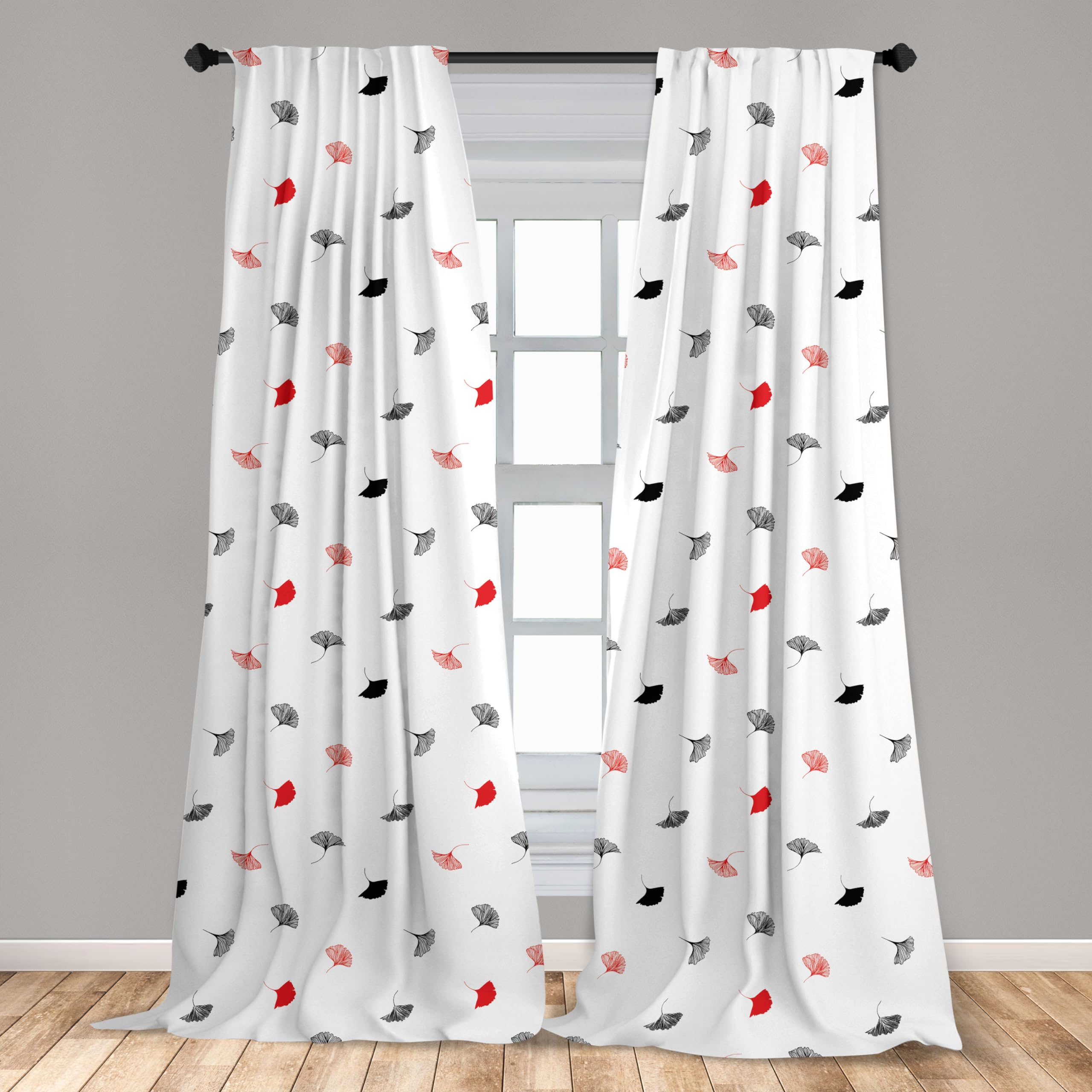 Ambesonne Ginkgo Leaf Window Curtains - Minimalist White Black Orange Leaf Print Lightweight Room Decor - 2 Panel Set with Rod Pocket 28