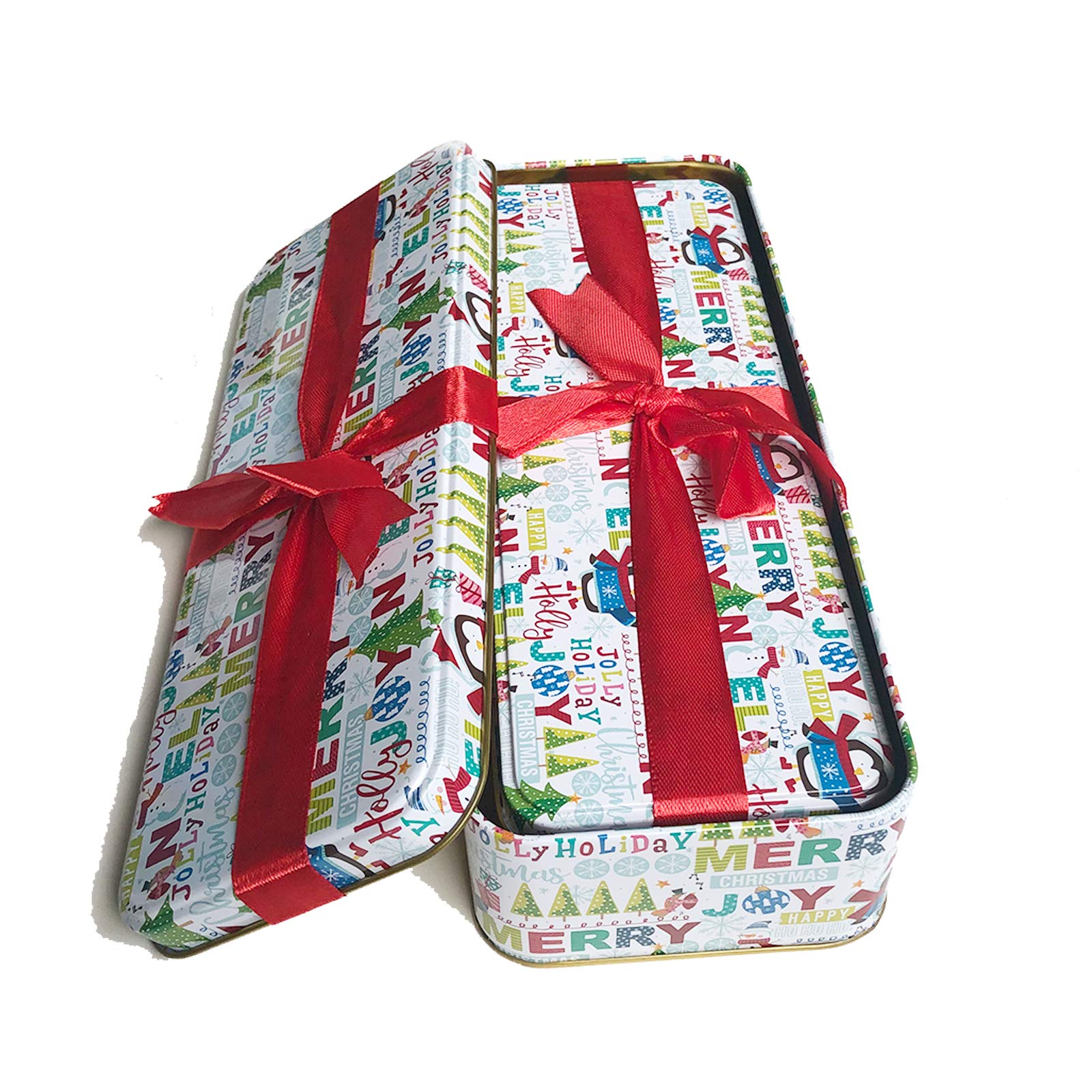 Elegant White Christmas Cookie Tins with Lids - Set of 2 Rectangular Gift Containers for Holiday Treats, Candy, Ginger Snaps & Snack Exchange | Perfect for Cookie Swaps, Party Favors & Festive Gift Giving