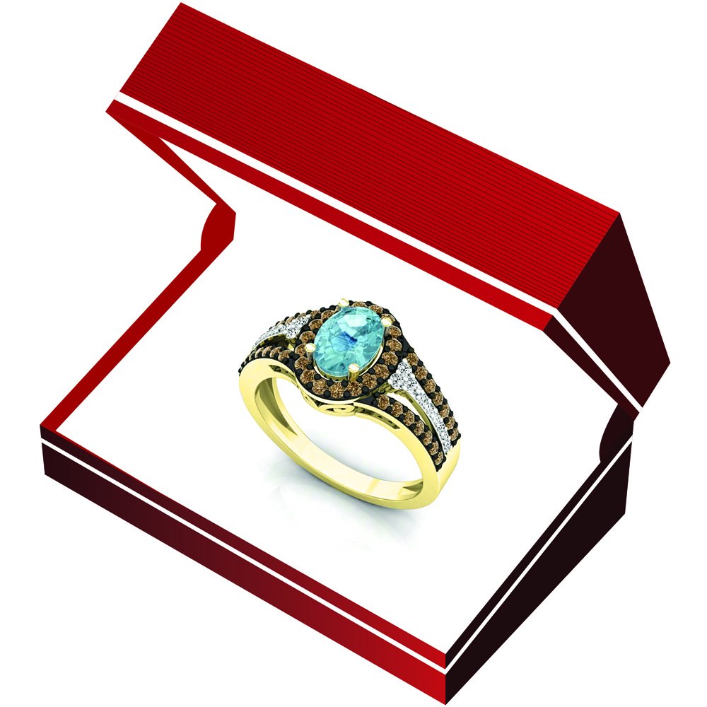 Dazzlingrock Collection 14K Solid White Gold Blue Topaz, Champagne & White Diamond Women's Halo Bridal Engagement Ring – Perfect for Proposals, Weddings & Anniversary Gifts