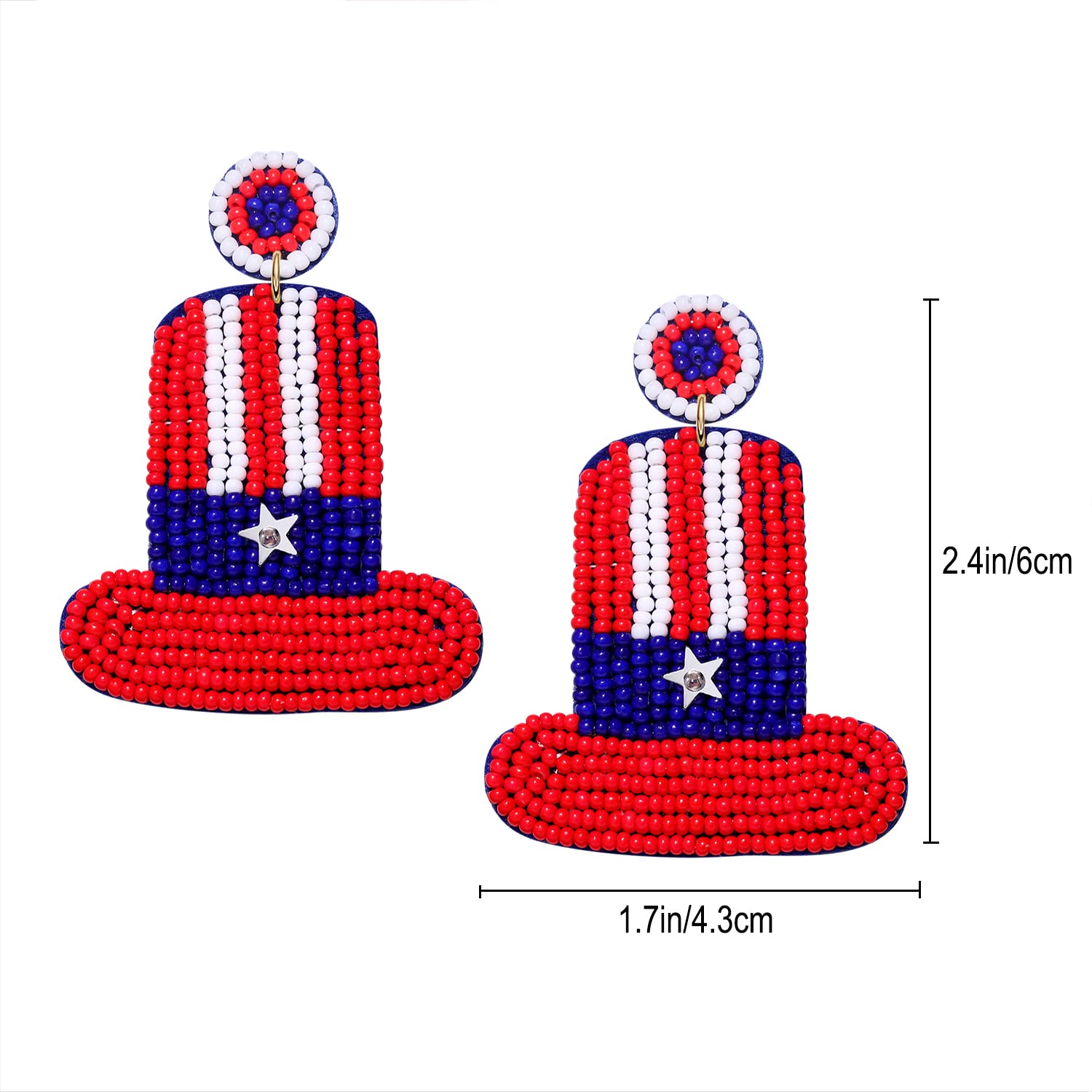 Handmade American Flag Dangle Earrings with Rainbow Beads - Patriotic Jewelry for Women, Independence Day Gifts | Perfect for 4th of July Celebrations, Festivals & Patriotic Events