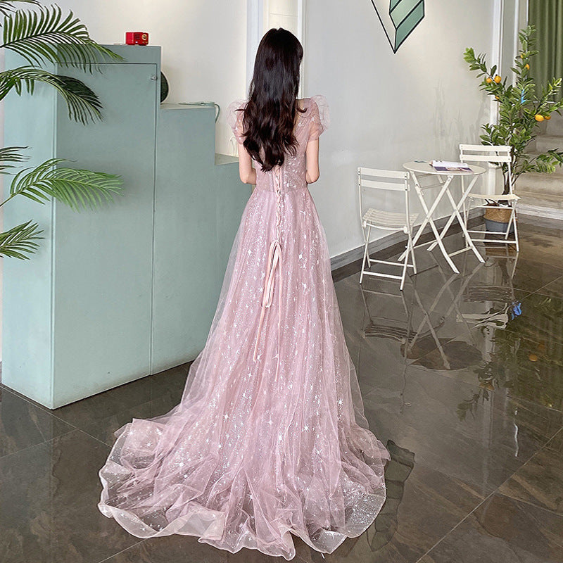 Elegant A-Line Pink Long Prom Dress with Sparkles - Sweet 16 Princess Gown for Formal Dances & Special Occasions