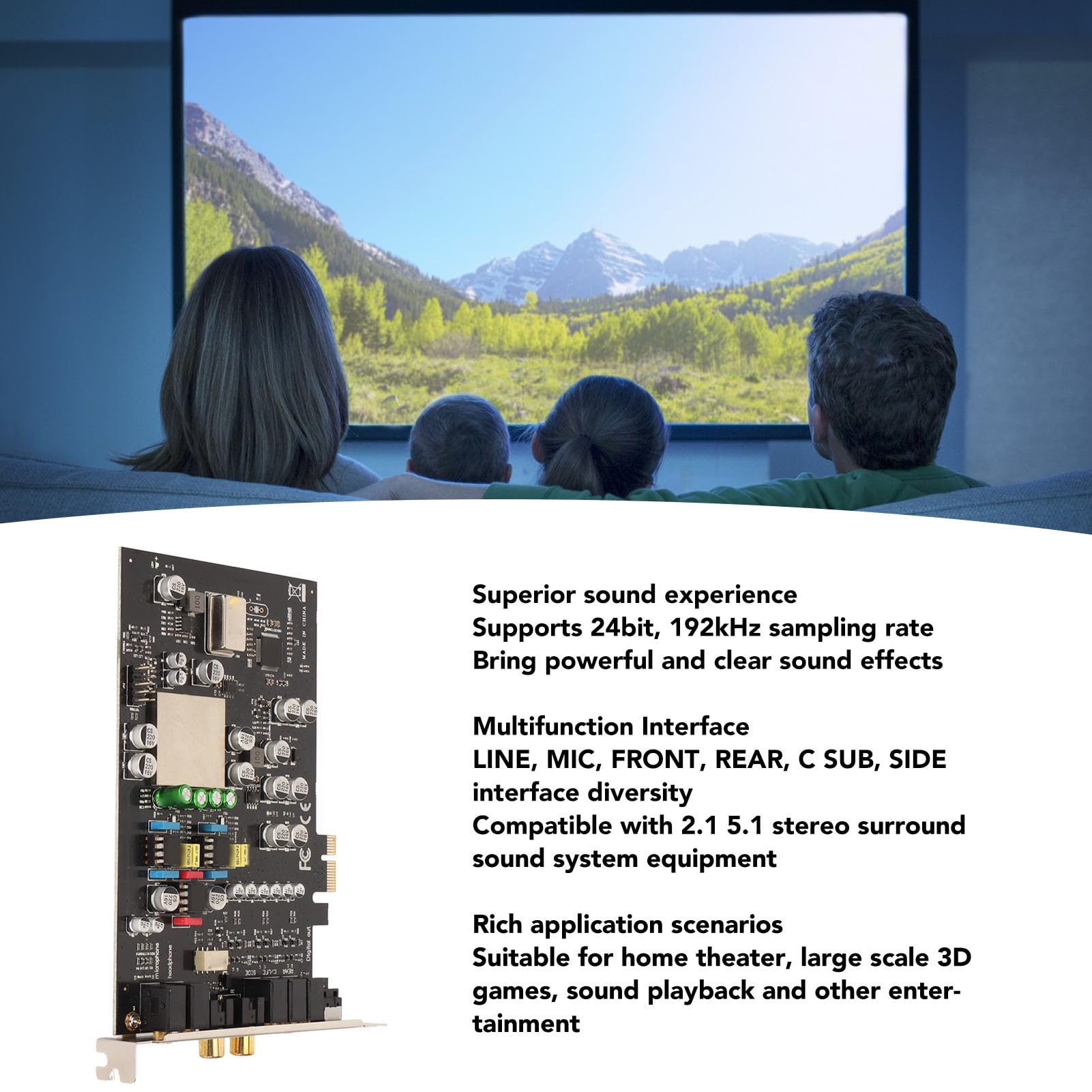 5.1 Channel Internal Sound Card with CM8828/CM9882A Chip - 24 Bit 192KHz PCI Express Audio Adapter for PC Gaming, Music Production & Home Theater Systems
