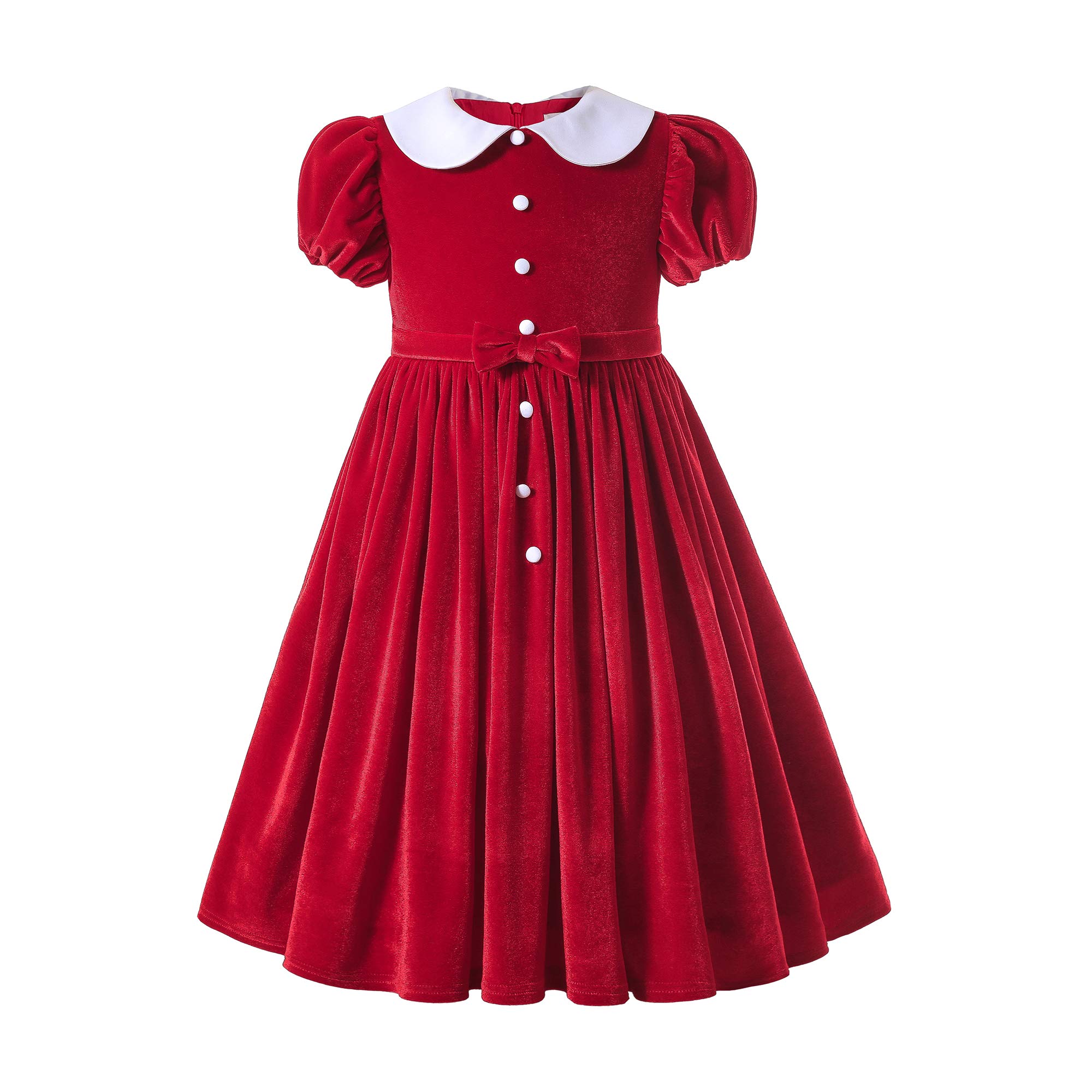 Pettigirl Girls Vintage Red Velvet Short Sleeve Party Dress - Toddler Casual Dresses for Birthday, Christmas & Special Occasions