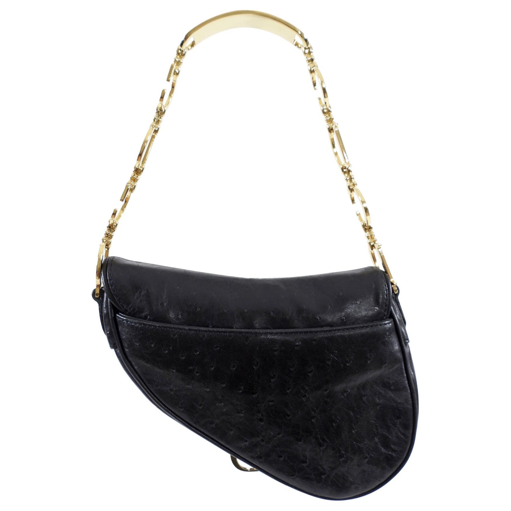 Vintage Christian Dior Galliano Black Ostrich Leather Mini Saddle Bag - Luxury Crossbody Purse for Women, Night Out & Special Occasions