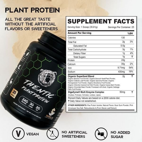 Organic Plant Protein Powder - Vegan Protein Supplement for Muscle Recovery & Weight Loss | Ideal for Smoothies, Baking & Post-Workout Nutrition