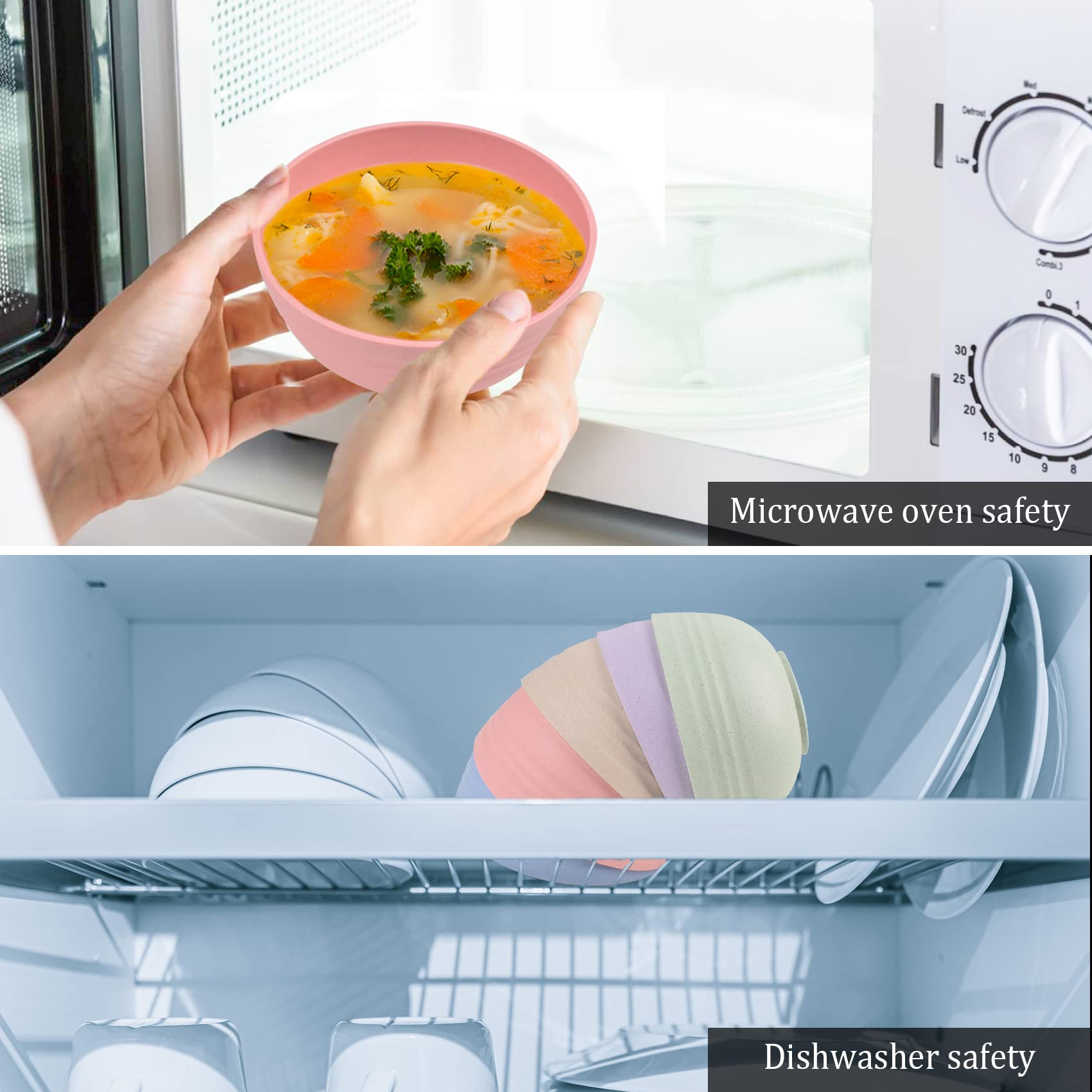 5Pcs Unbreakable Wheat Straw Cereal Bowls - 18oz Reusable Lightweight Dishwasher & Microwave Safe Bowls for Rice, Noodles, Snacks, Salad, Soup - Eco-Friendly Dinnerware Set for Home, Camping, Picnics (5 Colors)