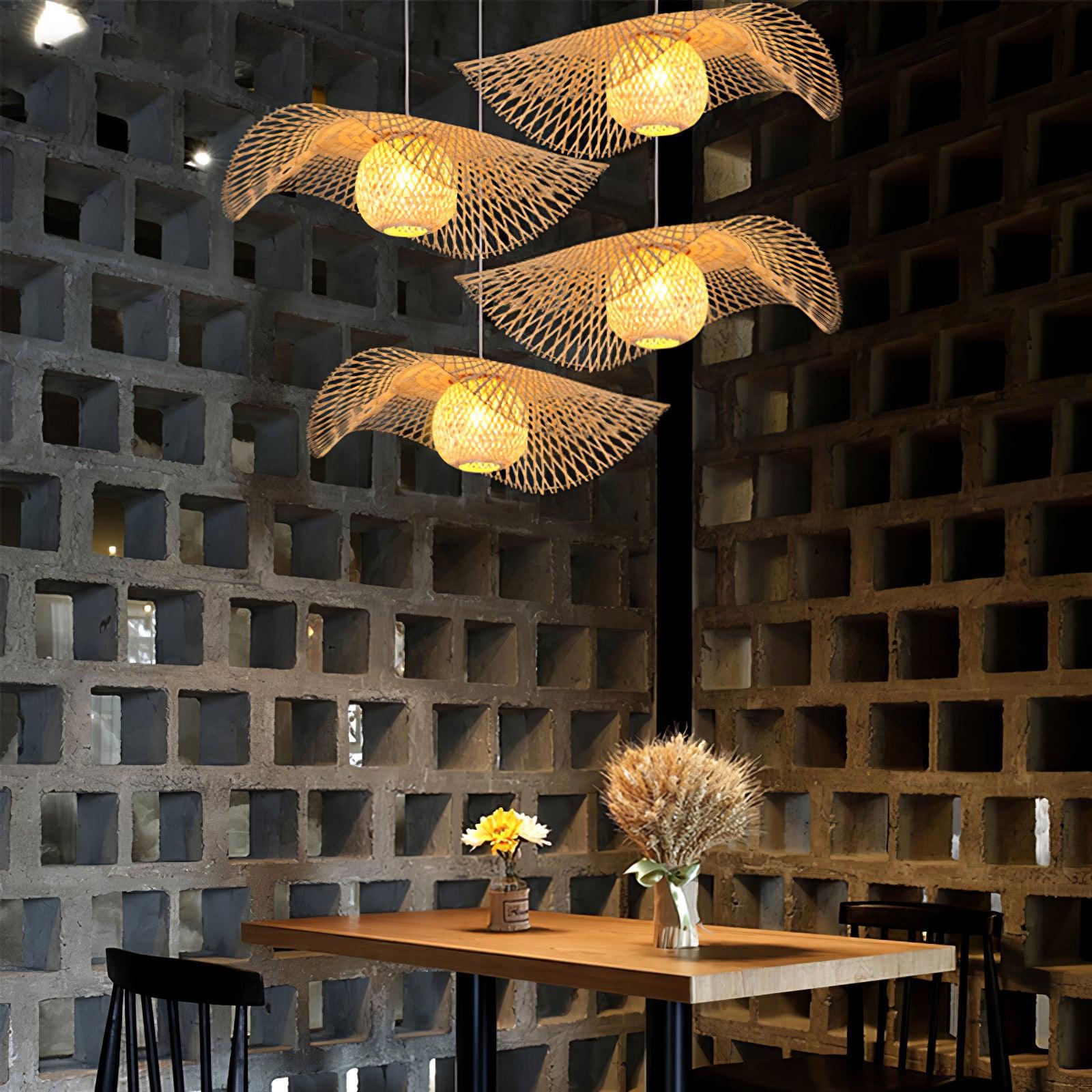 Modern Bamboo Frame Pendant Light - Handwoven Natural Rattan Hanging Lamp for Dining Room, Kitchen Island & Bedroom Decor - Eco-Friendly Ceiling Lighting Fixture