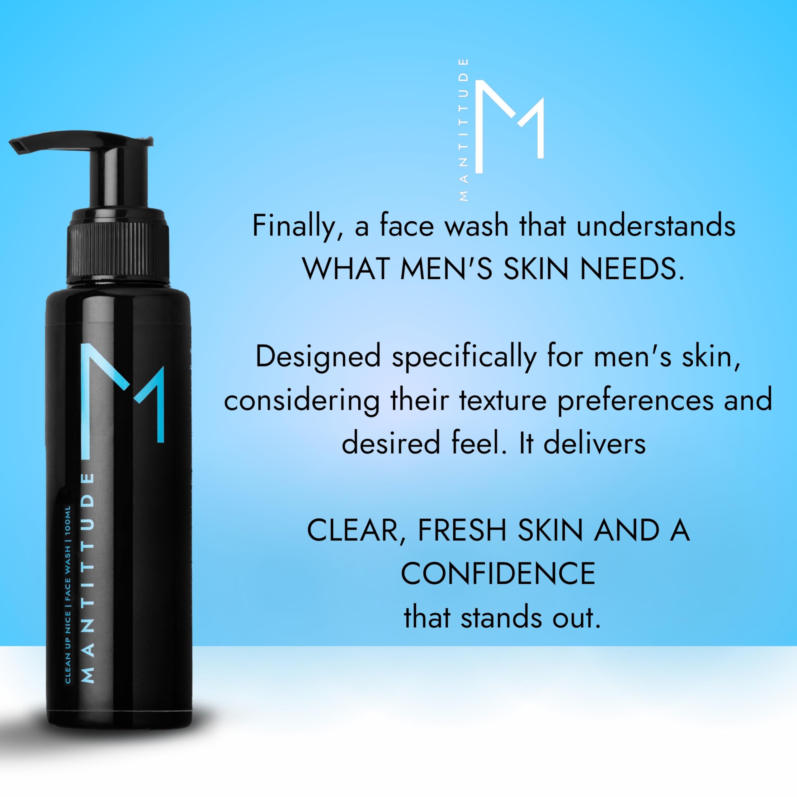 Mantittude Deep Cleansing Face Wash for Men with Activated Bamboo Charcoal, Wild Yam & Citrus Extracts - 100ml Oil-Free Men's Facial Cleanser for Acne & Blackheads - Perfect for Daily Skincare Routine & Travel