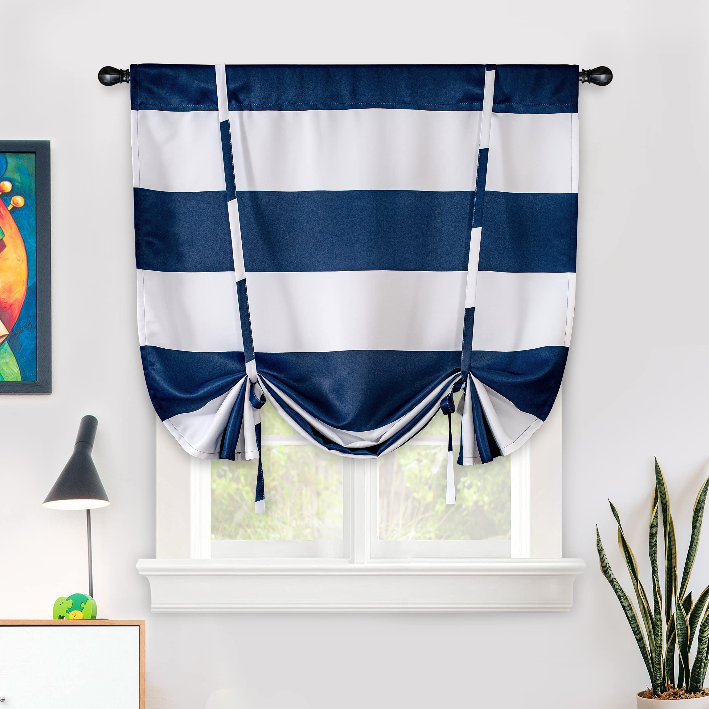 DriftAway Navy Stripe Pattern Room Darkening Tie Up Curtains - 45