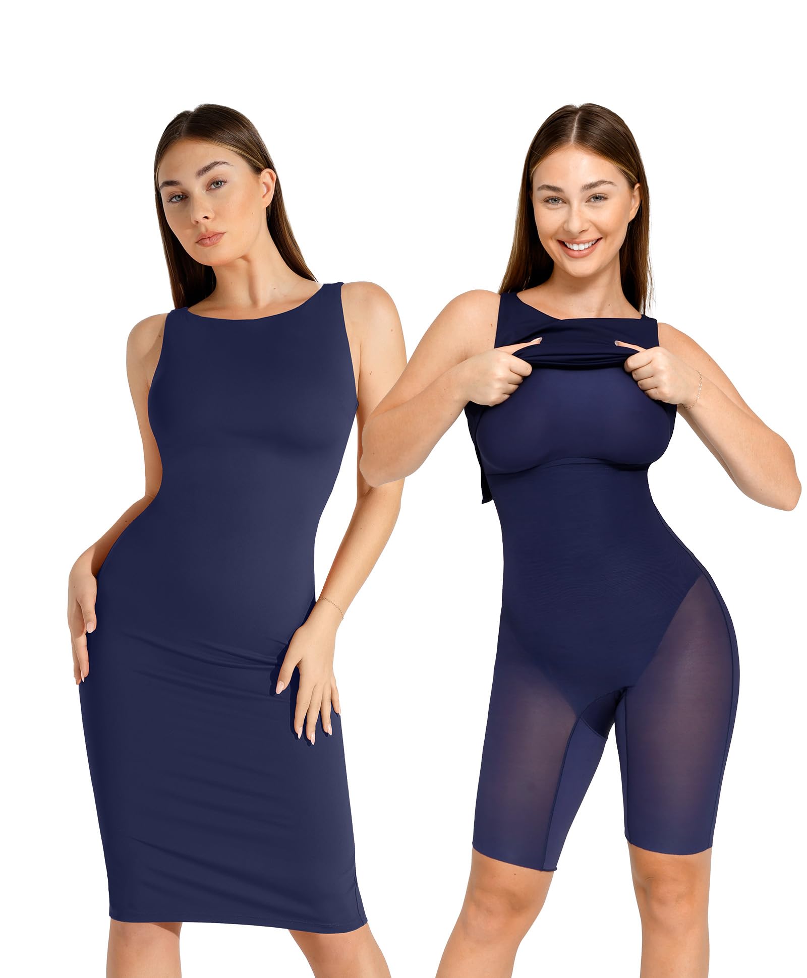 Popilush Shapewear Dress for Women - Tummy Control Midi Work Dress, Elegant Sleeveless Boat Neck Pencil Dress for Office & Business Casual | Perfect for Work, Weddings & Special Occasions