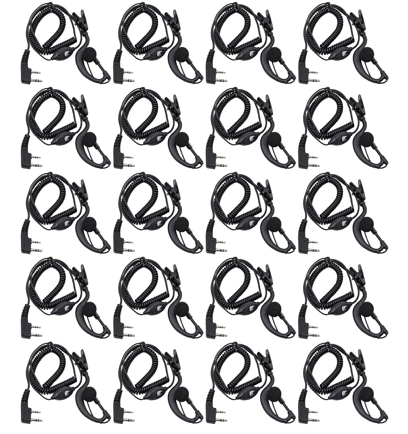 20 Pack Walkie Talkie Earpiece Headset with PTT Mic - 2 Pin G-Shape Design Compatible with Retevis, Kenwood, PUXING, Baofeng UV5R/UV82/888S/777S/H777, RT21/RT22 Radios - Ideal for Security, Construction & Outdoor Communication