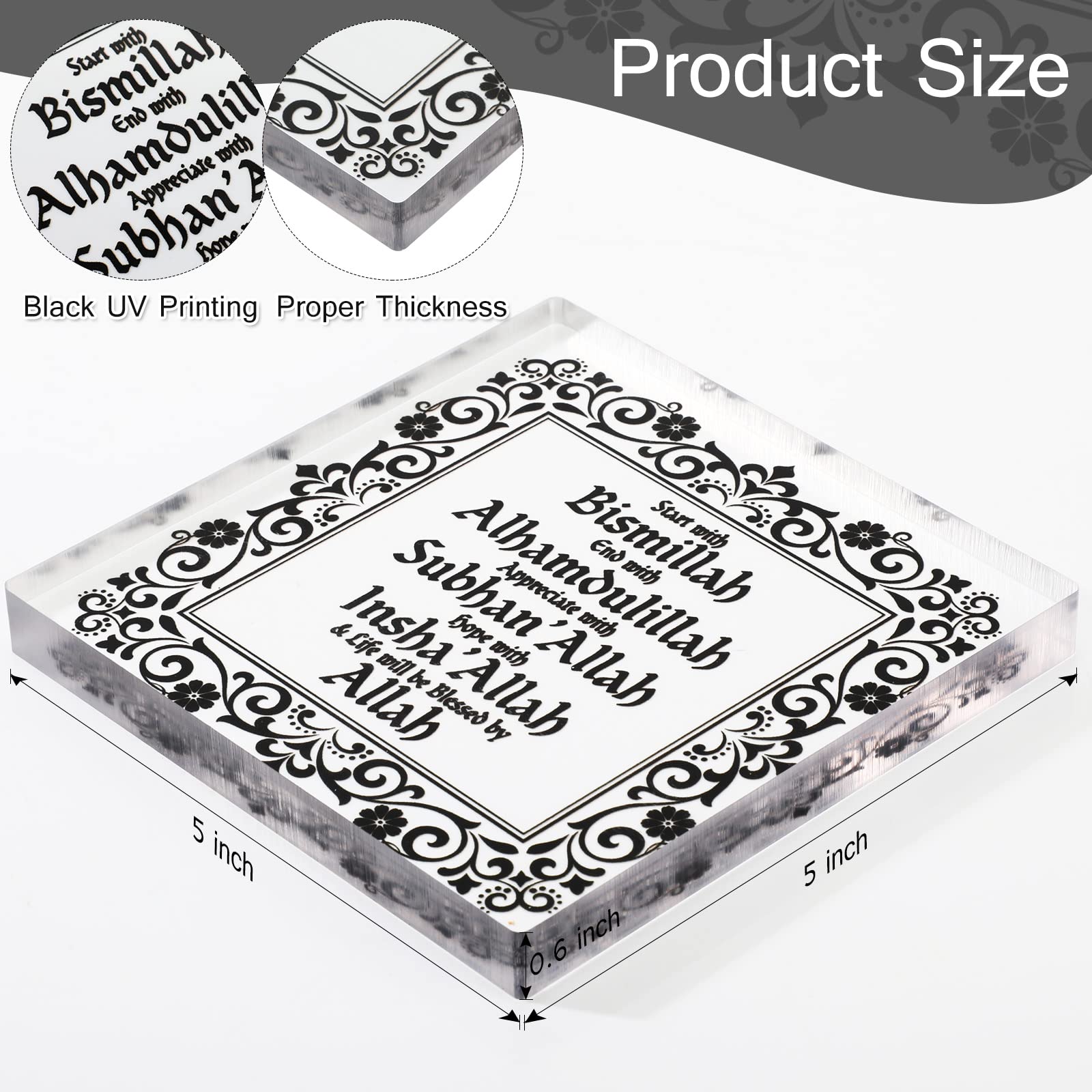 Yookeer Islamic Acrylic Table Decor - Eid & Ramadan Mubarak Sign with Arabic Calligraphy (Black) | Desktop Ornament for Ramadan, Home Decor, Birthday Gift | Perfect for Ramadan Tree, Islamic Celebrations & Spiritual Home Decor