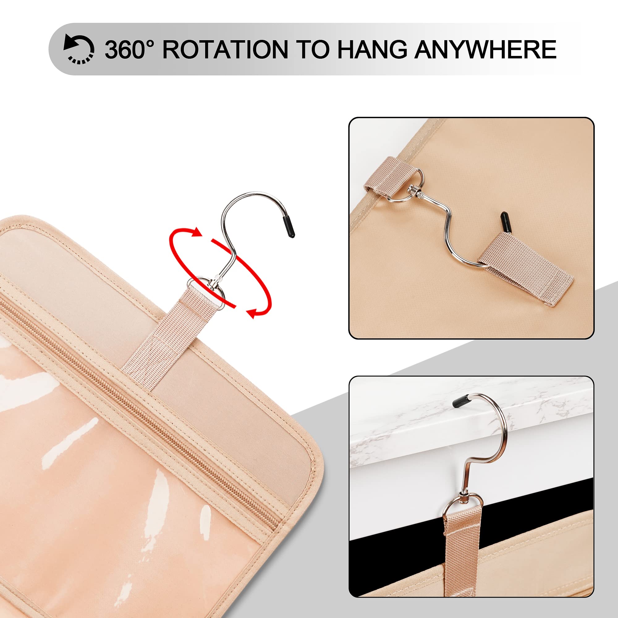 Waterproof Hanging Toiletry Bag for Women with Jewelry Organizer - Travel Cosmetic Essentials & Makeup Accessories Dopp Kit - Medium Size with Trolley Belt (Black) - Perfect for Airplane, Camping & Gym Trips
