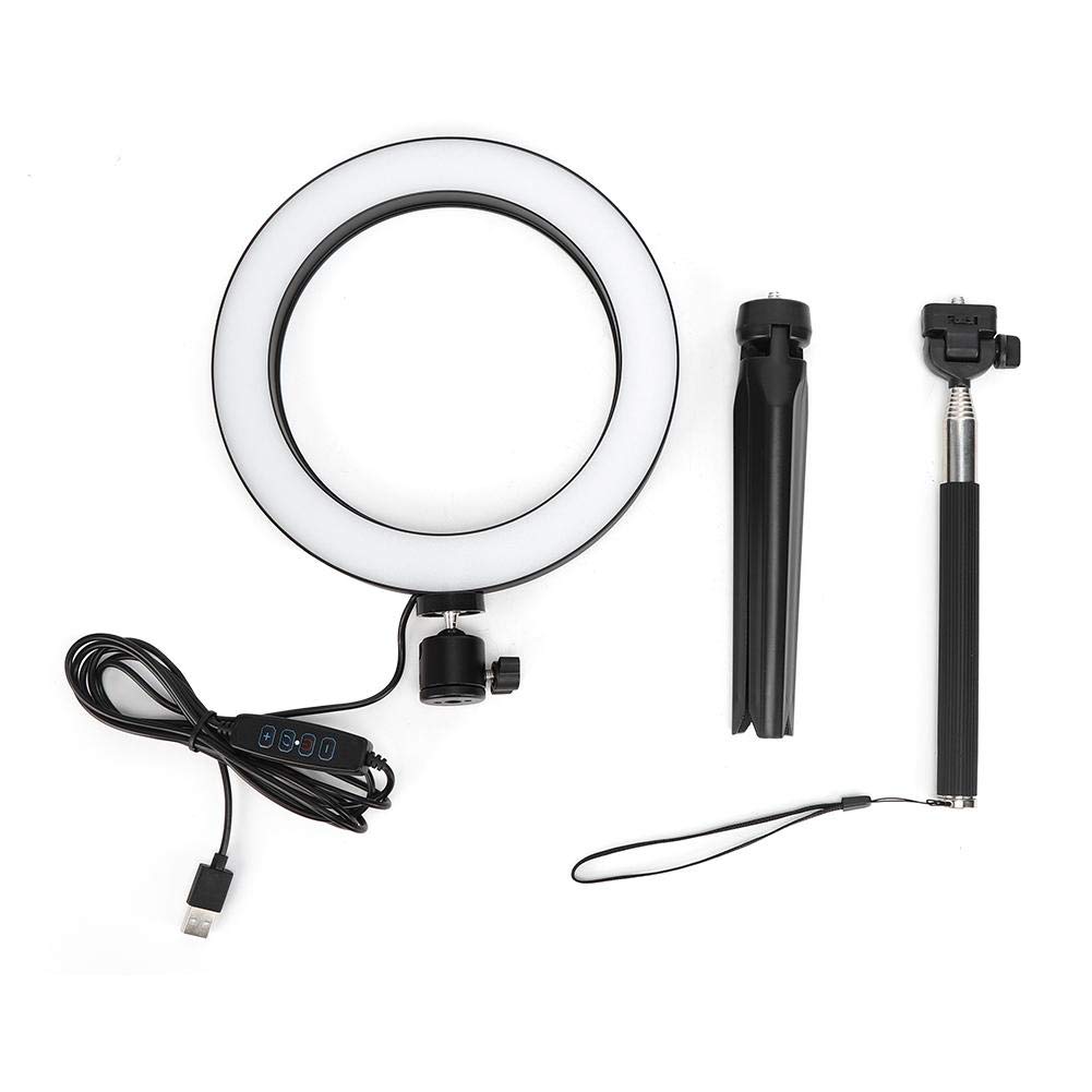 Qiilu 20cm LED Ring Light with Tripod - 3200K-5500K Dimmable USB Photography Light for Selfies, Makeup, YouTube Videos & Live Streaming | Aluminum Alloy Construction, Includes Selfie Stick