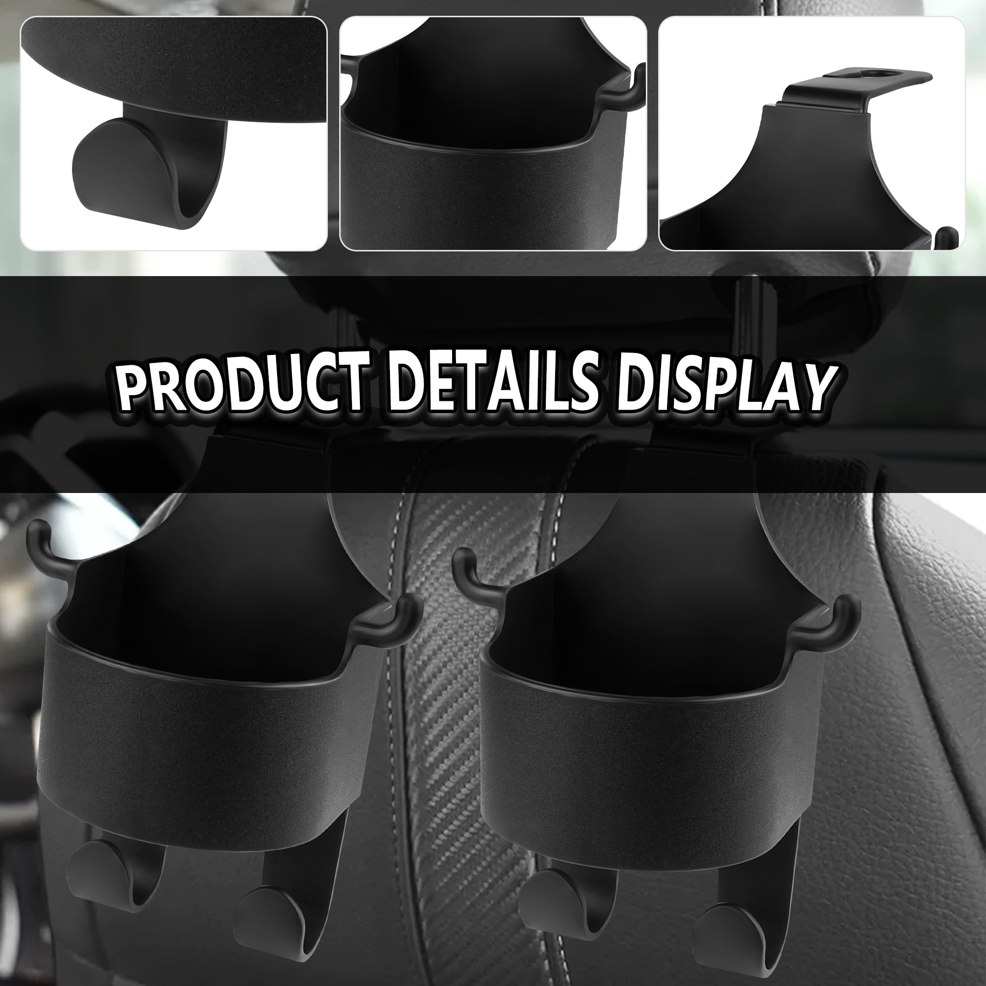 2PCS Universal Car Back Seat Cup Holder with Hooks - Multifunctional Organizer for Phone, Keys, Wallet & Umbrella - Durable Car Accessories for Men & Women - Perfect for Road Trips, Commuting & Family Travel