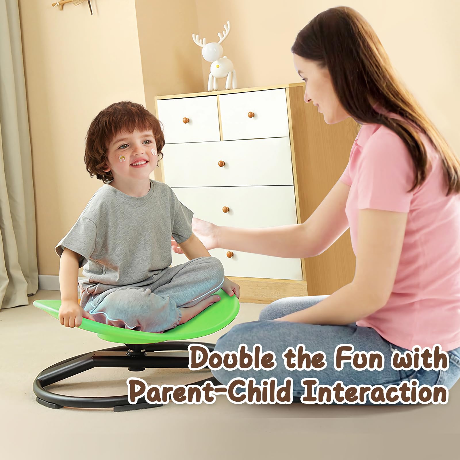 Sensory Spin Chair for Autistic Kids - Green Spinning Seat to Improve Physical Coordination & Motion Sickness Relief - Perfect for Therapy Rooms, Classrooms and Home Sensory Play
