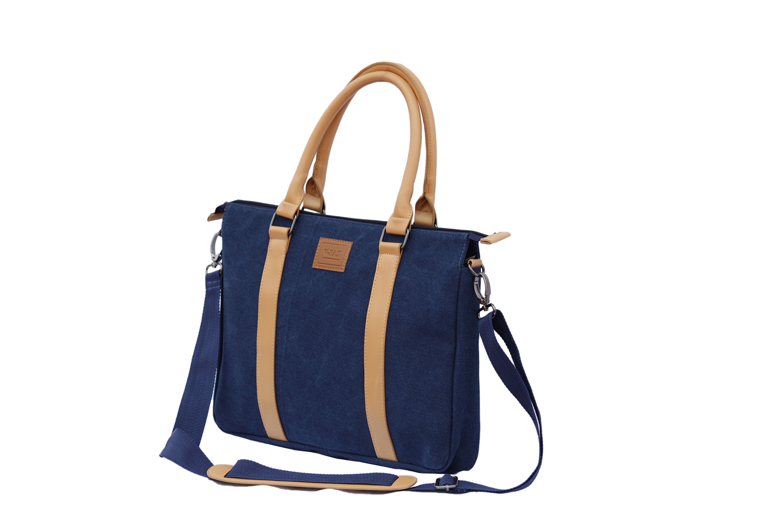 Durable 16 inch Canvas Laptop Briefcase for Men & Women - Water-Resistant Navy Blue Business Bag with USB Charging Port - Perfect for Office, Travel & Commuting