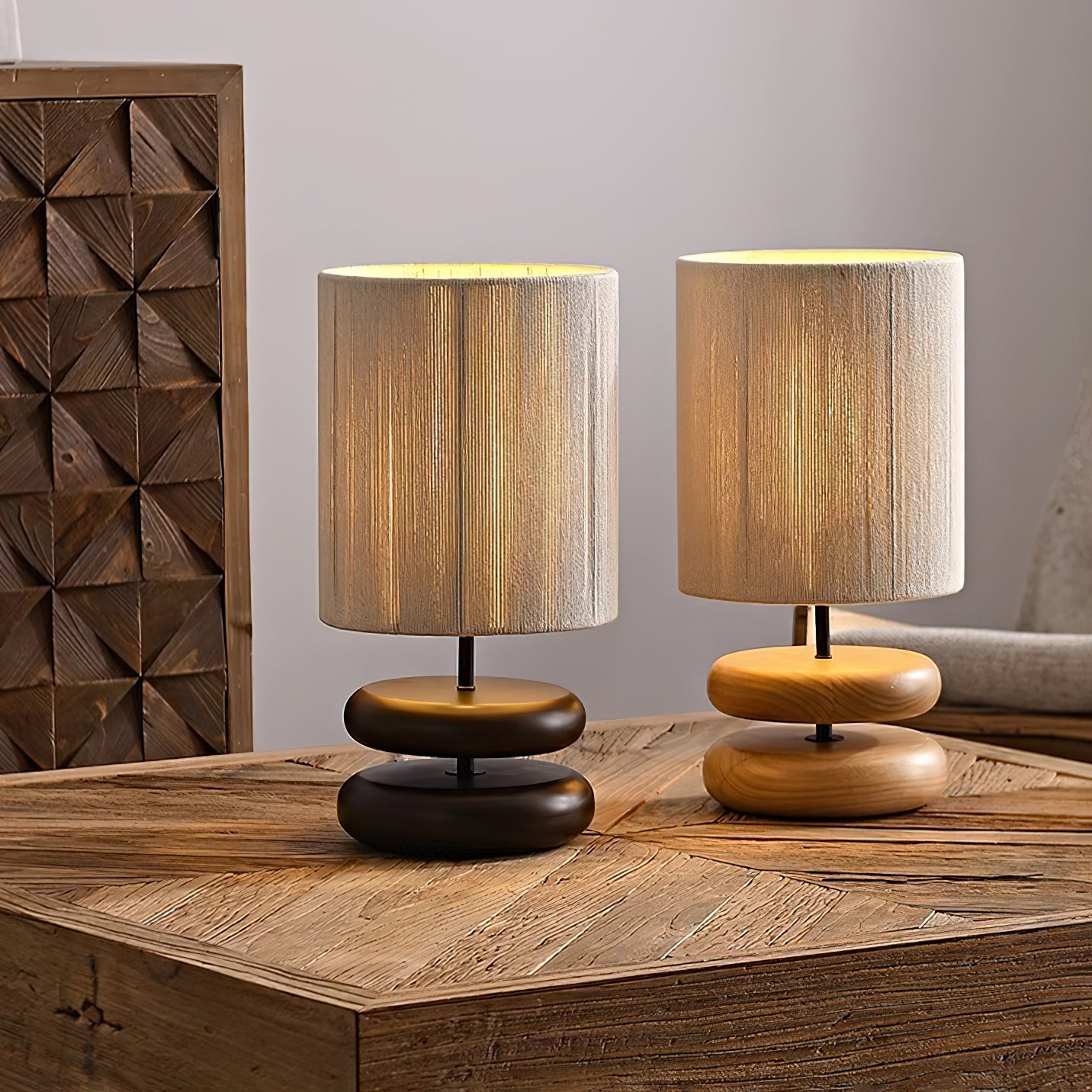 Modern Nora Wood Table Lamp - Handcrafted Solid Wood Nightstand Lamp with Fabric Shade for Bedroom, Living Room, Office - Warm Ambient Lighting for Home Decor