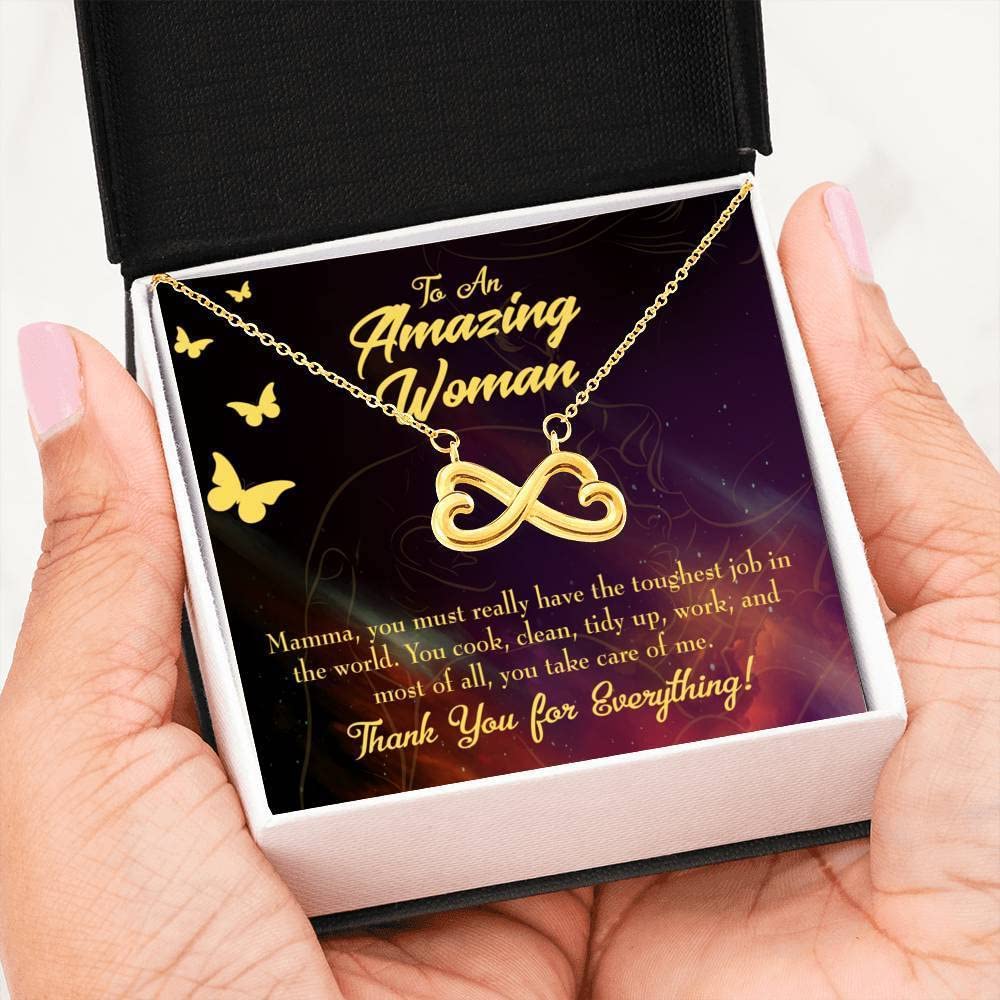 Express Your Love Gifts Mother Necklace - Stainless Steel Infinity Pendant with Keepsake Card, Perfect for Mom's Tough Job, Mother's Day, Birthday, Anniversary, or Just Because She Deserves It
