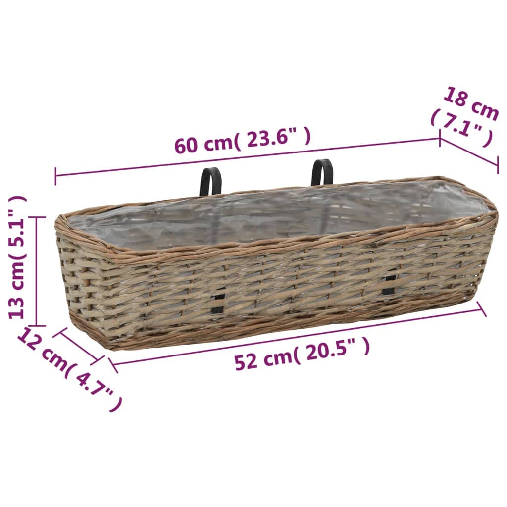 vidaXL 2-Pack Wicker Brown Railing Planters with PE Lining - Outdoor Balcony & Window Flower Boxes for Garden Fence & Deck Railings - Perfect for Small Space Gardening, Patio Decor, and Urban Balcony Greenery