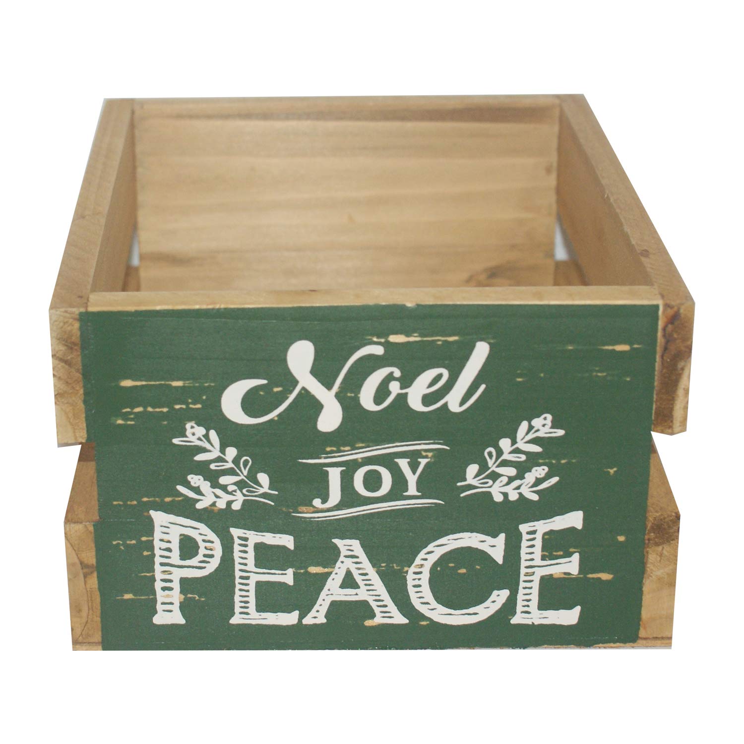 Noel Joy Peace Crate Style Gift Box - Rustic Wooden Crate with Lid for Christmas Decor, Holiday Gifts & Home Storage - Perfect for Holiday Parties, Wedding Favors & DIY Crafts