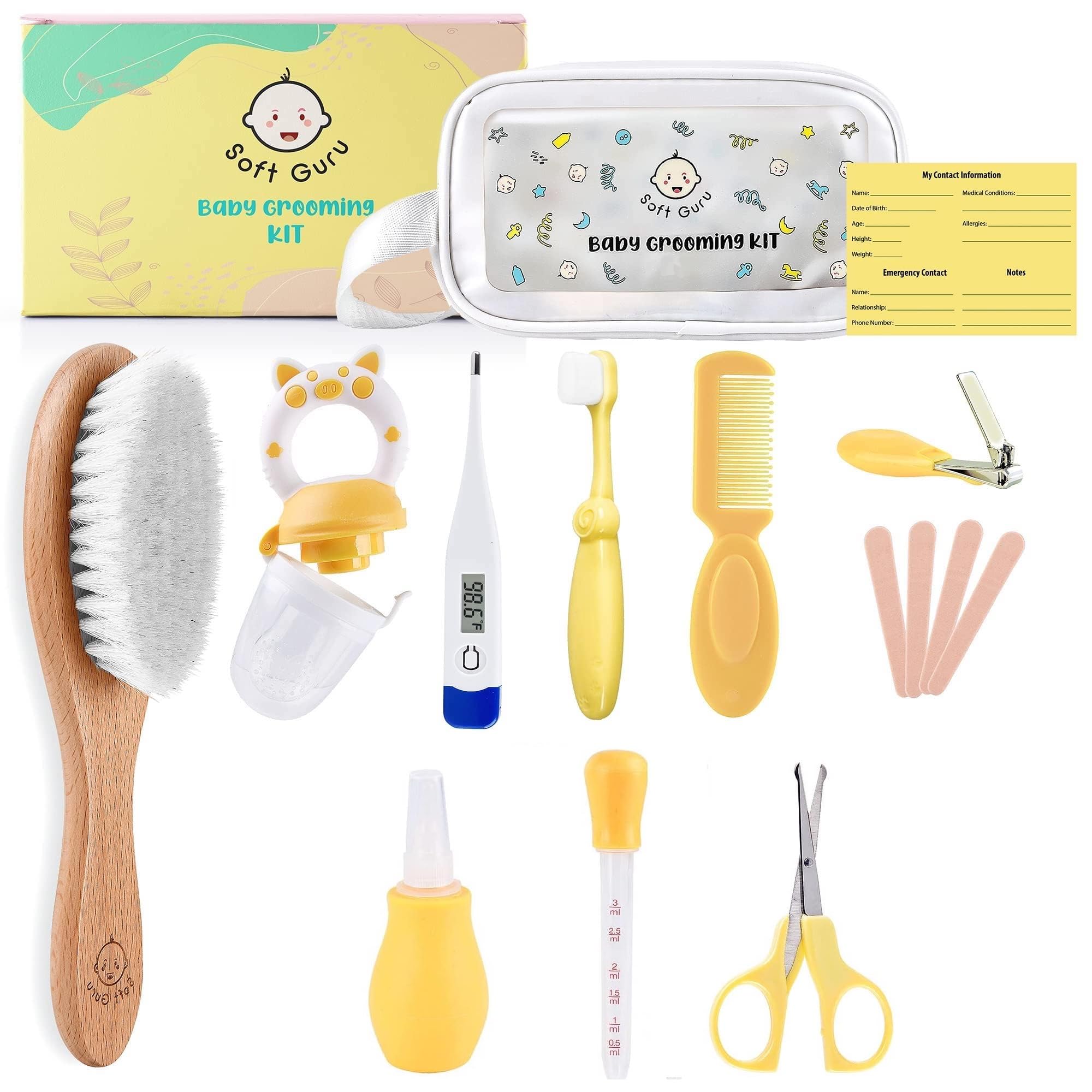 Baby Healthcare & Personal Care Kit - Newborn Essentials Gift Set with Thermometer, Nail Clippers, Soft Brush | Perfect Baby Shower Registry Items for Nursery & Travel | Ideal New Mom Gift