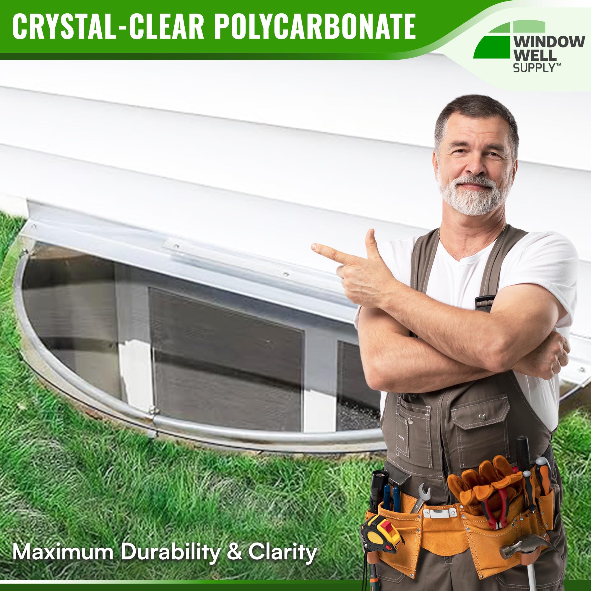 Heavy-Duty Polycarbonate & Aluminum Window Well Cover for Basement Windows - Sloped Design (44