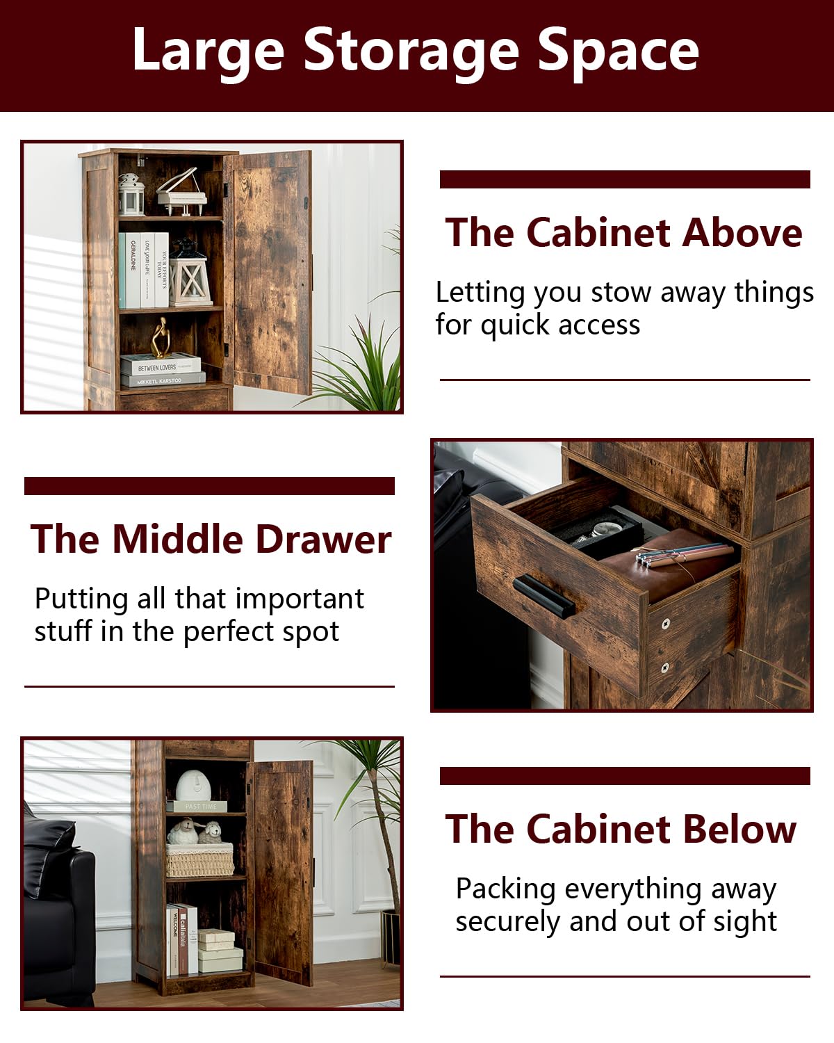 WEENFON 6-Shelf Tall Storage Cabinet with Drawer, Adjustable Shelves Narrow Bathroom Cabinet - Rustic Brown Organizer for Living Room, Home Office, Bedroom & Bathroom Storage Solutions