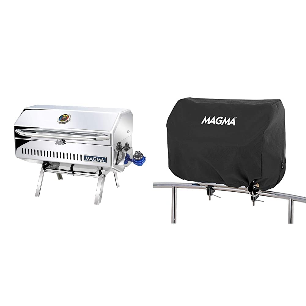 MAGMA Newport II Classic Gourmet Series Gas Grill A10-918-2 with Rectangular Grill Cover A10-990JB - 9x18 Inch Cooking Grate, Jet Black - Perfect for Outdoor Camping, Picnics & Backyard BBQs