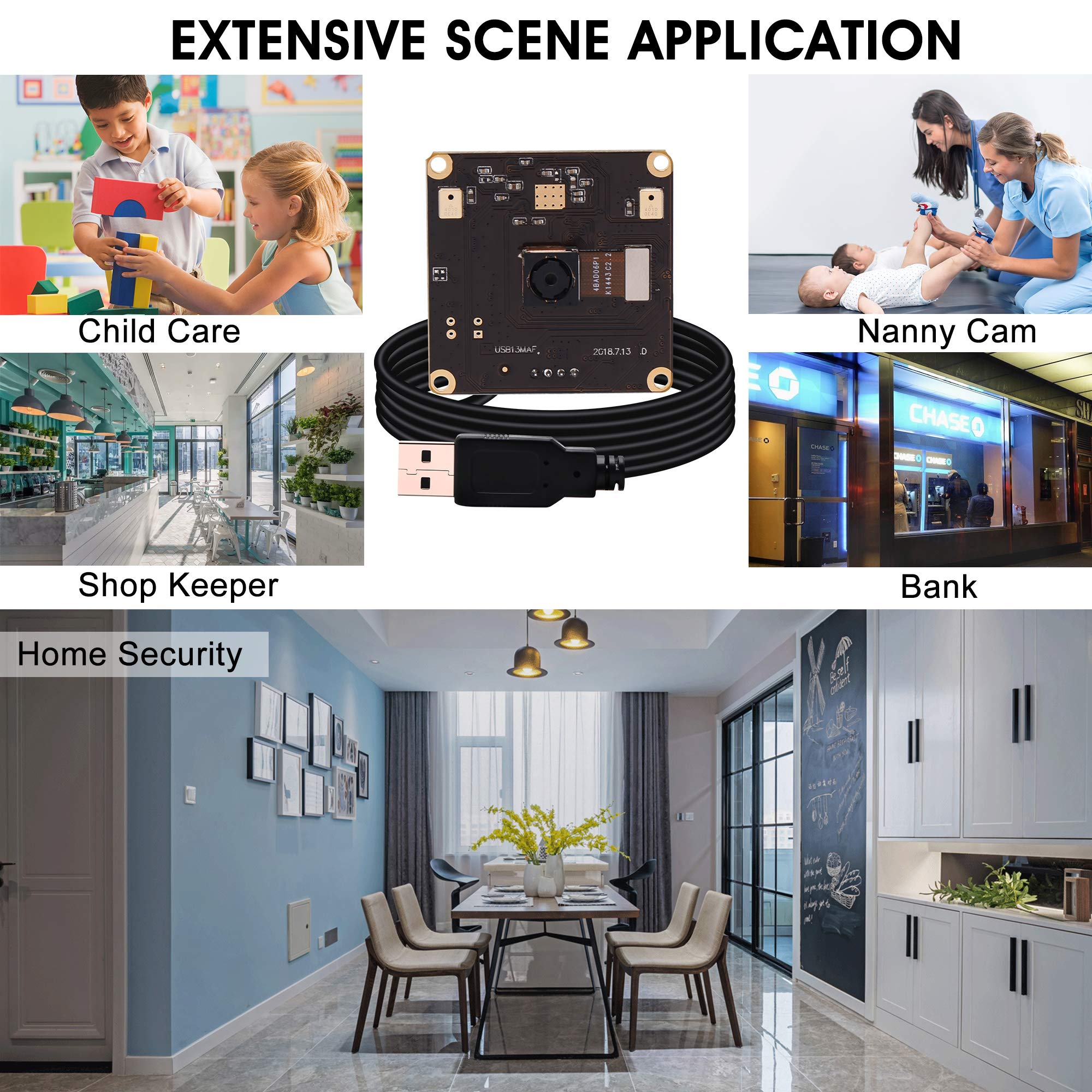 13MP USB Camera Module with Microphone, Autofocus & Audio - UVC USB 2.0 Webcam Board for PC/Laptop/Jetson Nano - Industrial Embedded IMX214 Camera for Video Conferencing, Live Streaming & Lightburn Applications