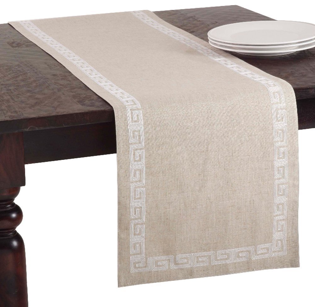 Fennco Styles Calypso Stitched Greek Key Table Runner 16x70 Inches - Elegant Dining Table Decor for Thanksgiving, Christmas & Formal Dinner Parties